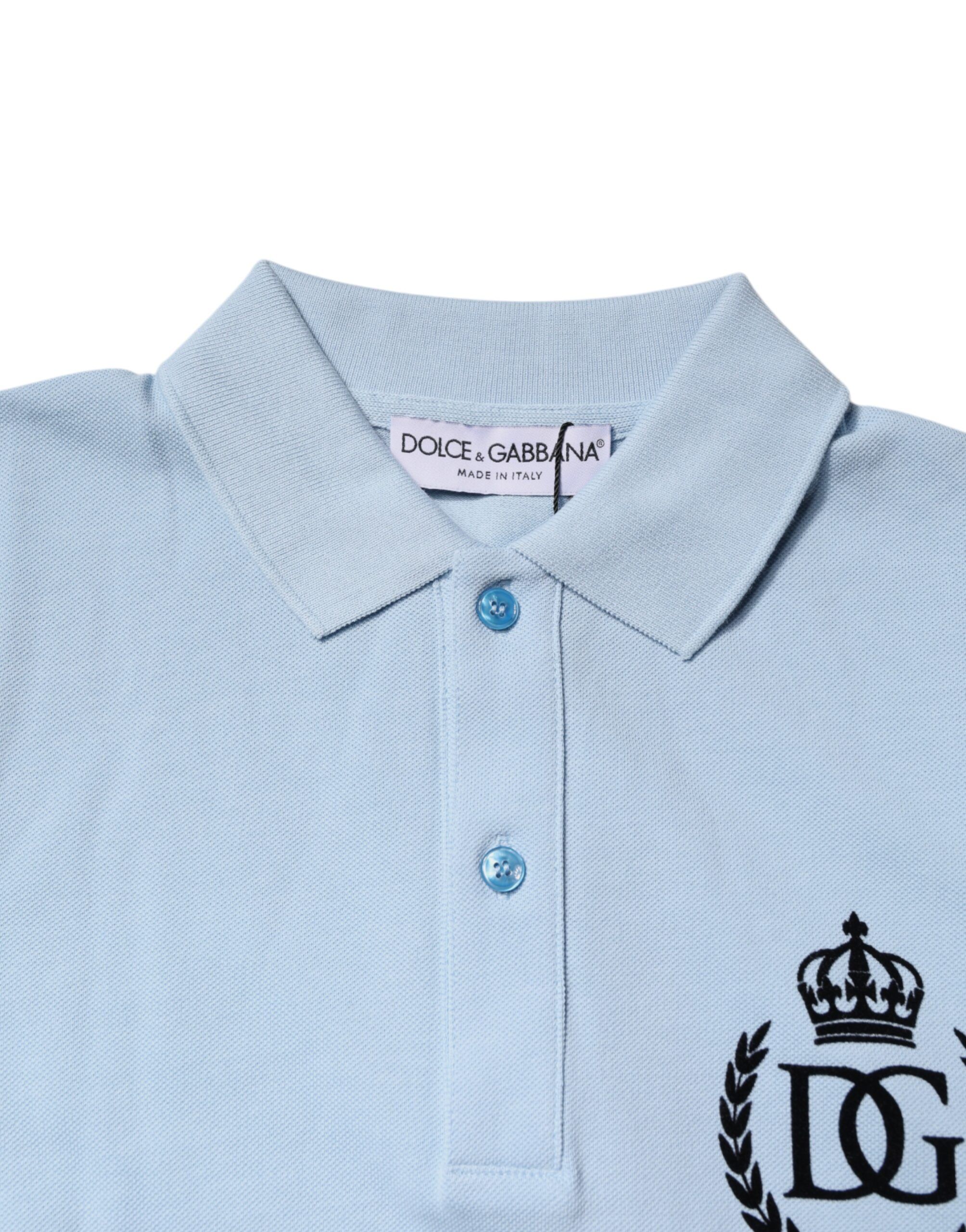 Sky Blue Cotton Crown Collared Polo Men's T-shirt - Dolce & Gabbana - Modalova