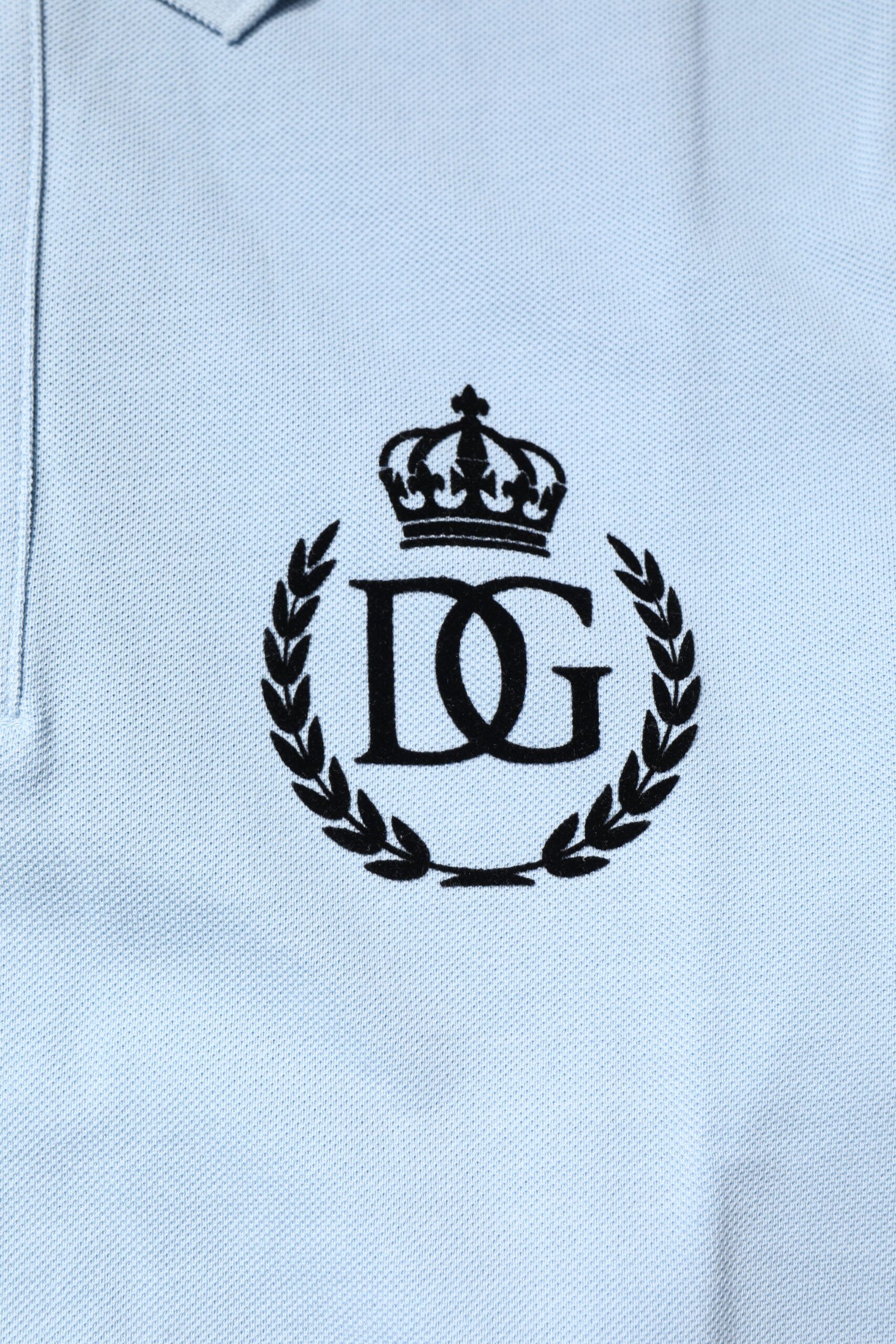 Sky Blue Cotton Crown Collared Polo Men's T-shirt - Dolce & Gabbana - Modalova