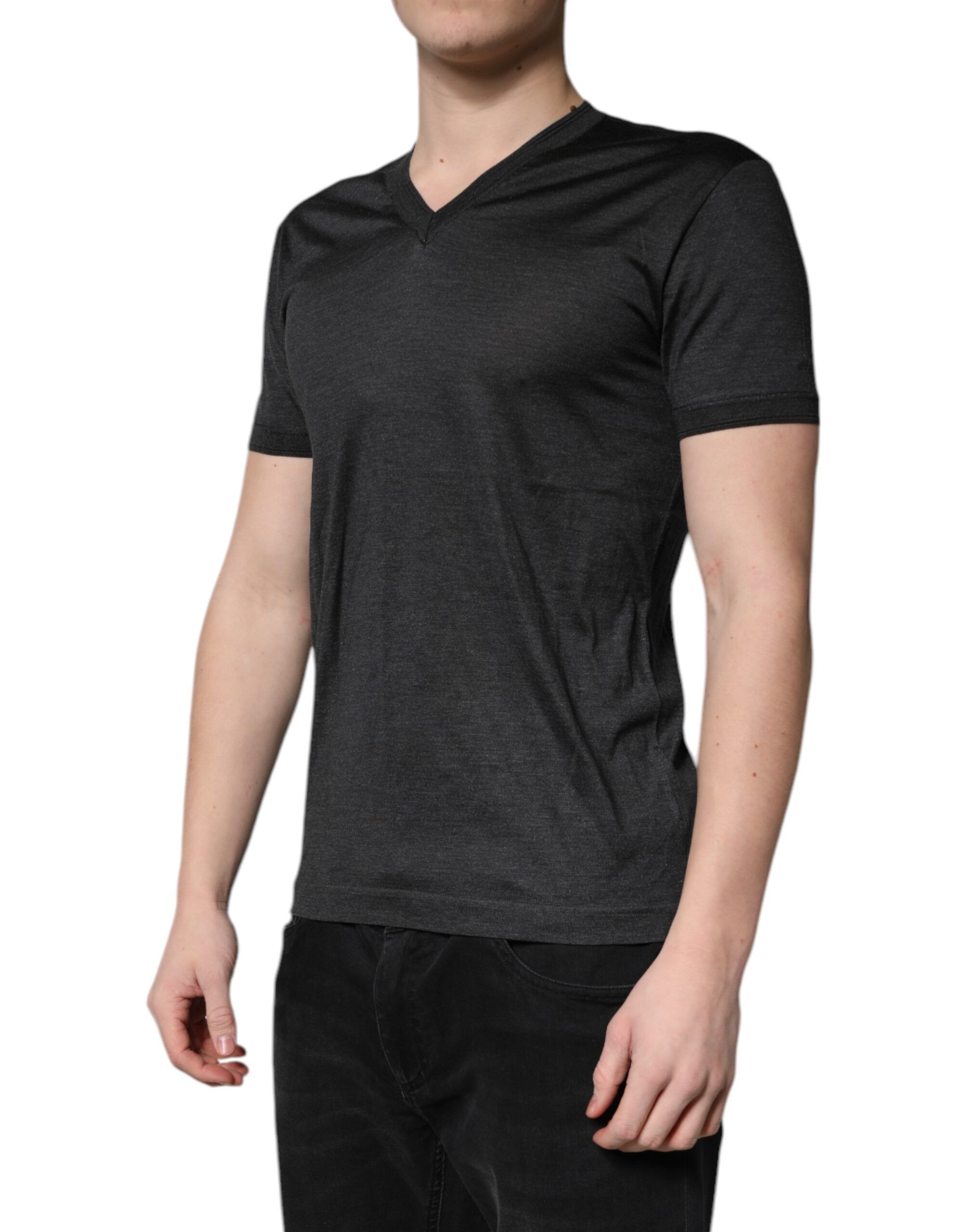 Silk V-neck Short Sleeves Men's T-shirt - Dolce & Gabbana - Modalova