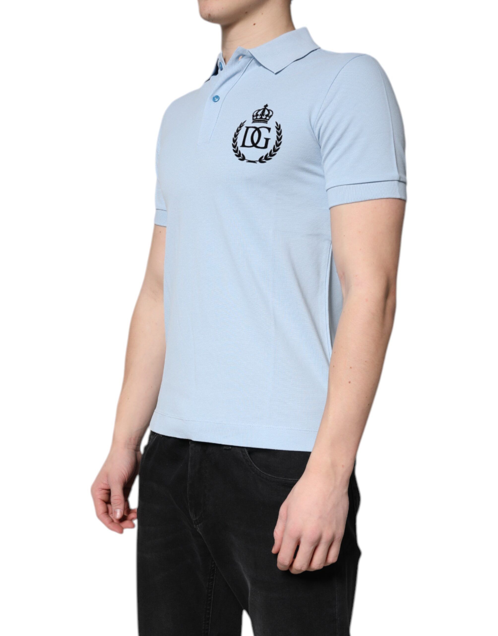 Sky Blue Cotton Crown Collared Polo Men's T-shirt - Dolce & Gabbana - Modalova