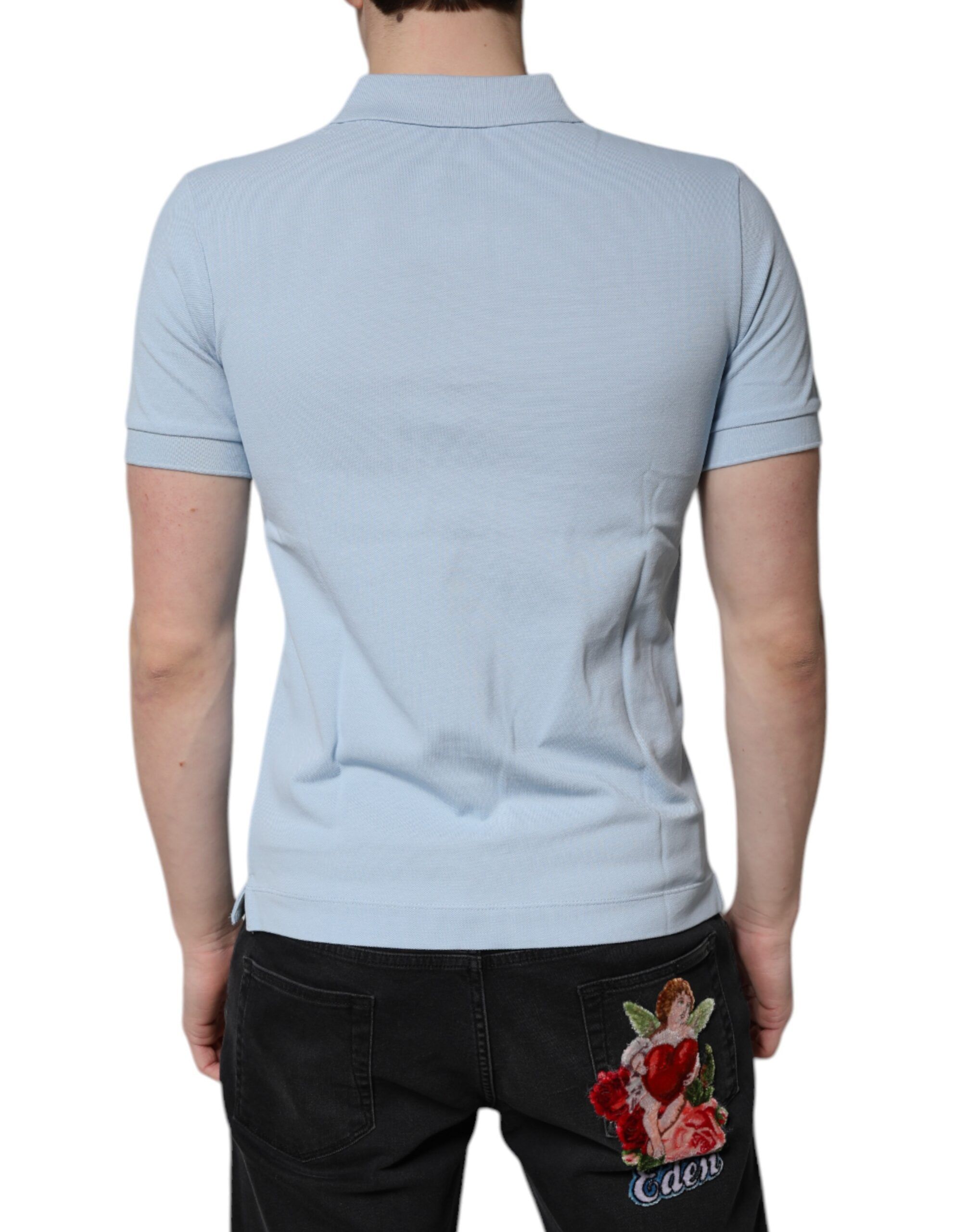 Sky Blue Cotton Crown Collared Polo Men's T-shirt - Dolce & Gabbana - Modalova