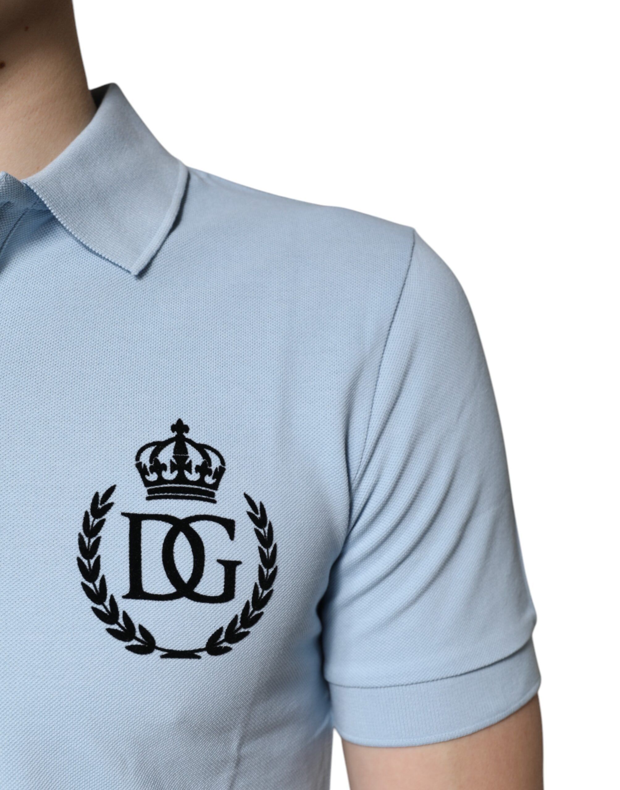 Sky Blue Cotton Crown Collared Polo Men's T-shirt - Dolce & Gabbana - Modalova