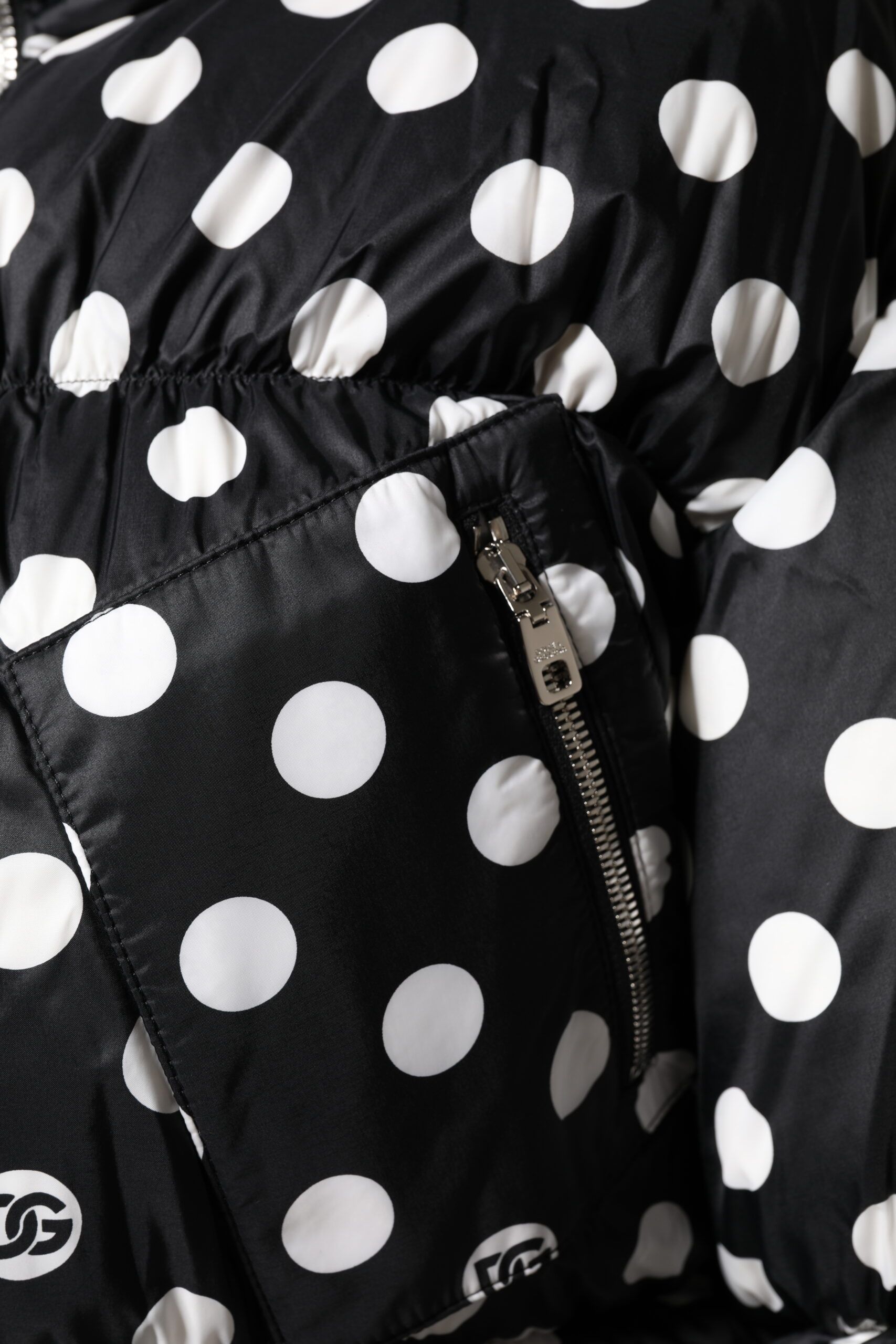 Black White Polka Dot Full Zip Puffer Women's Jacket - Dolce & Gabbana - Modalova