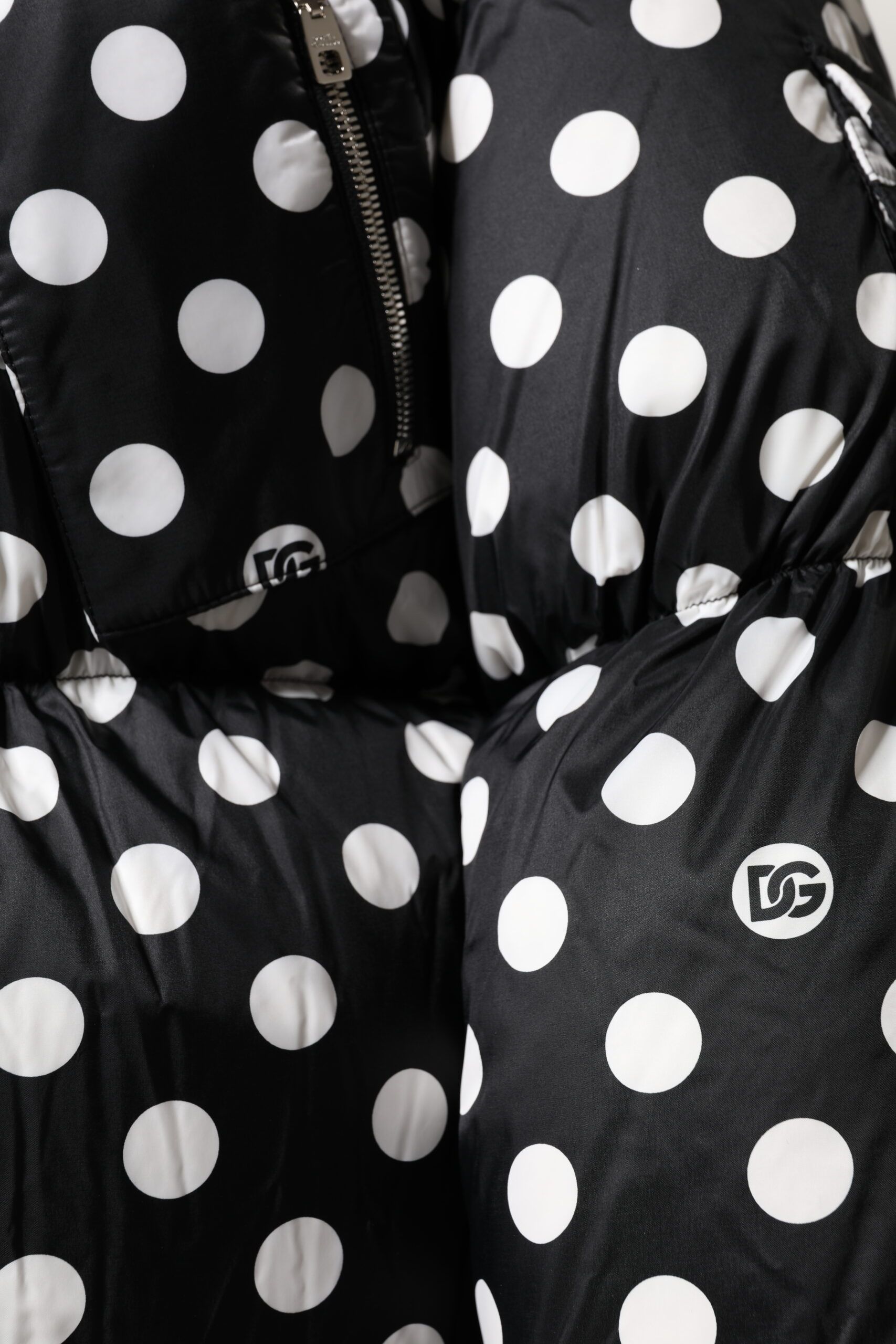 Black White Polka Dot Full Zip Puffer Women's Jacket - Dolce & Gabbana - Modalova