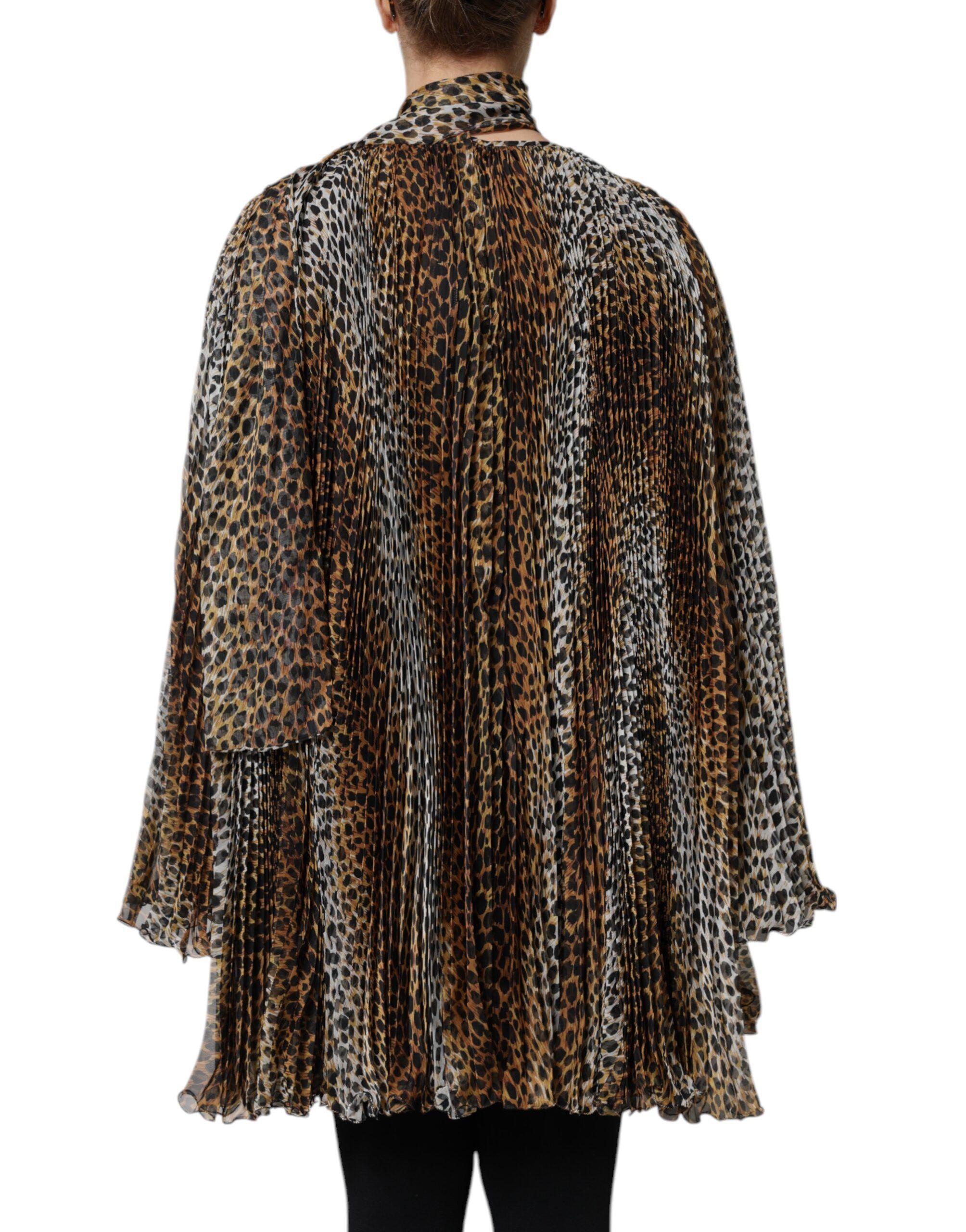 Leopard Print Scarf Collared Chiffon Women's Dress - Dolce & Gabbana - Modalova