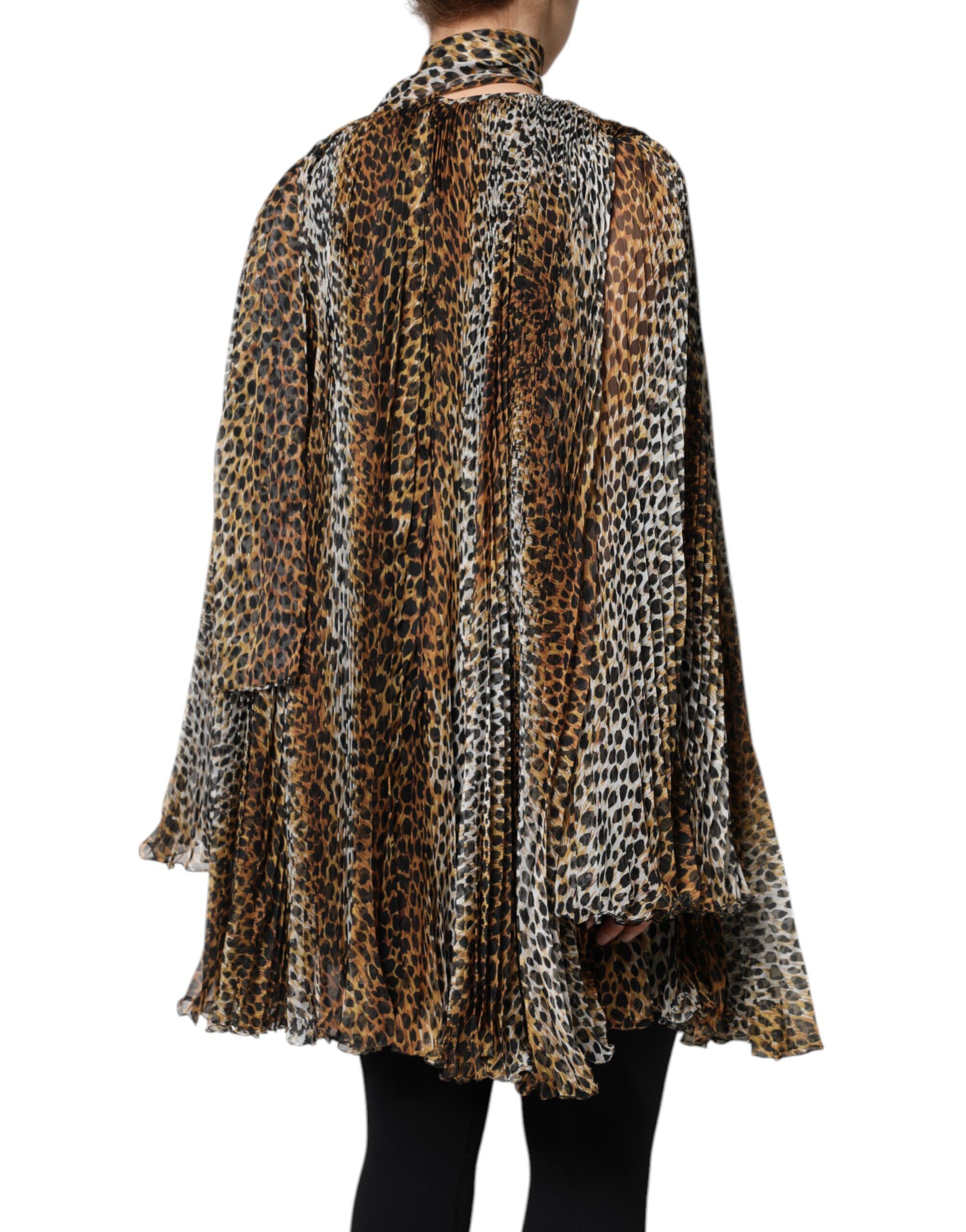 Leopard Print Scarf Collared Chiffon Women's Dress - Dolce & Gabbana - Modalova