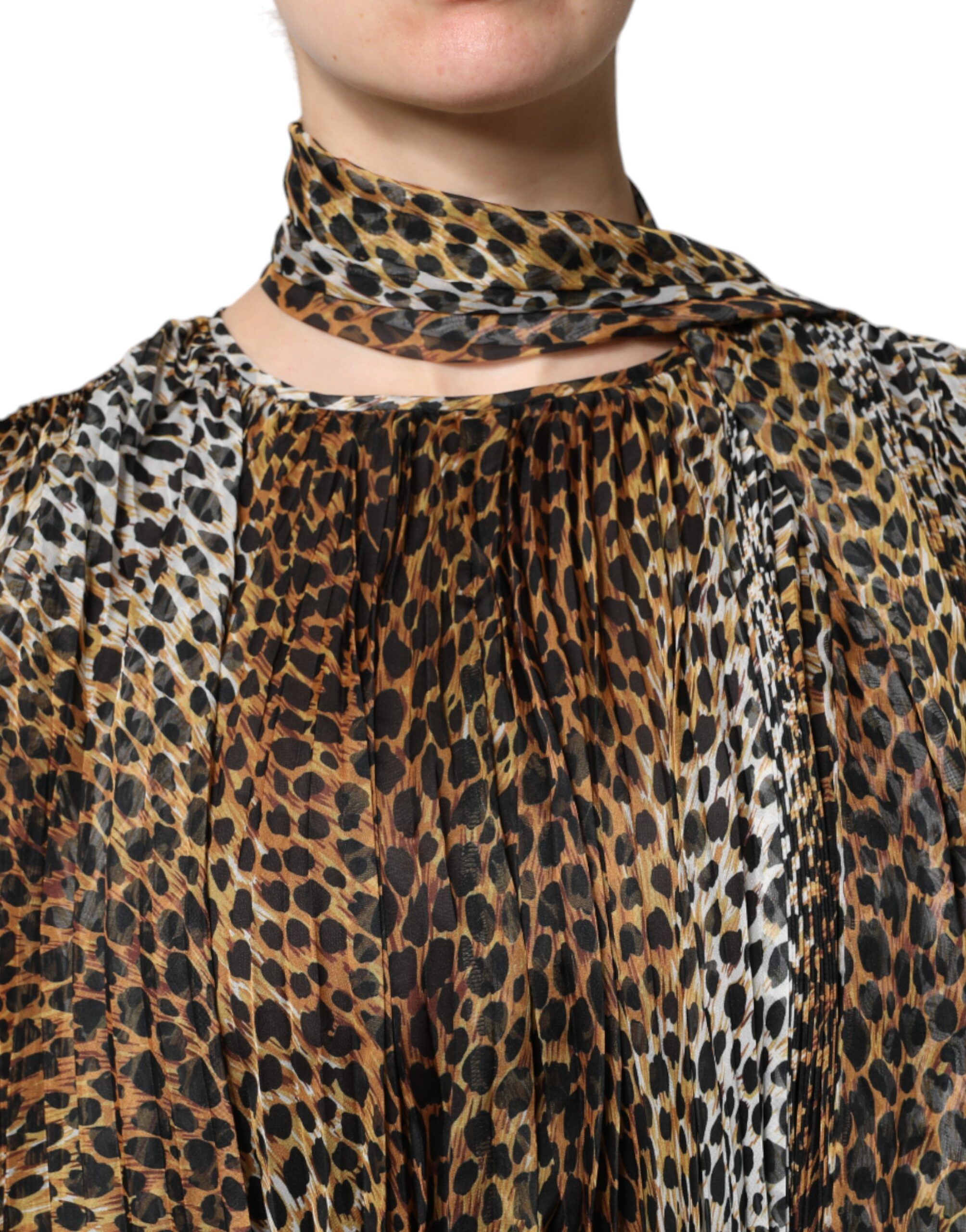 Leopard Print Scarf Collared Chiffon Women's Dress - Dolce & Gabbana - Modalova