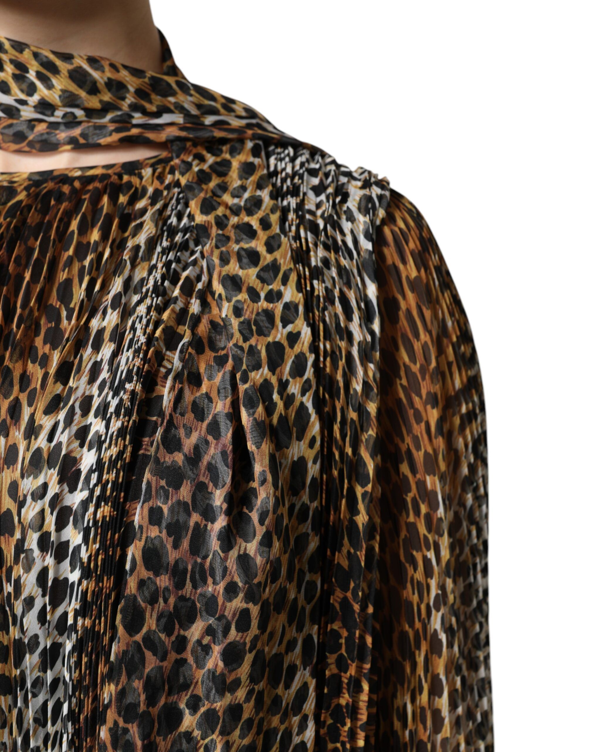 Leopard Print Scarf Collared Chiffon Women's Dress - Dolce & Gabbana - Modalova
