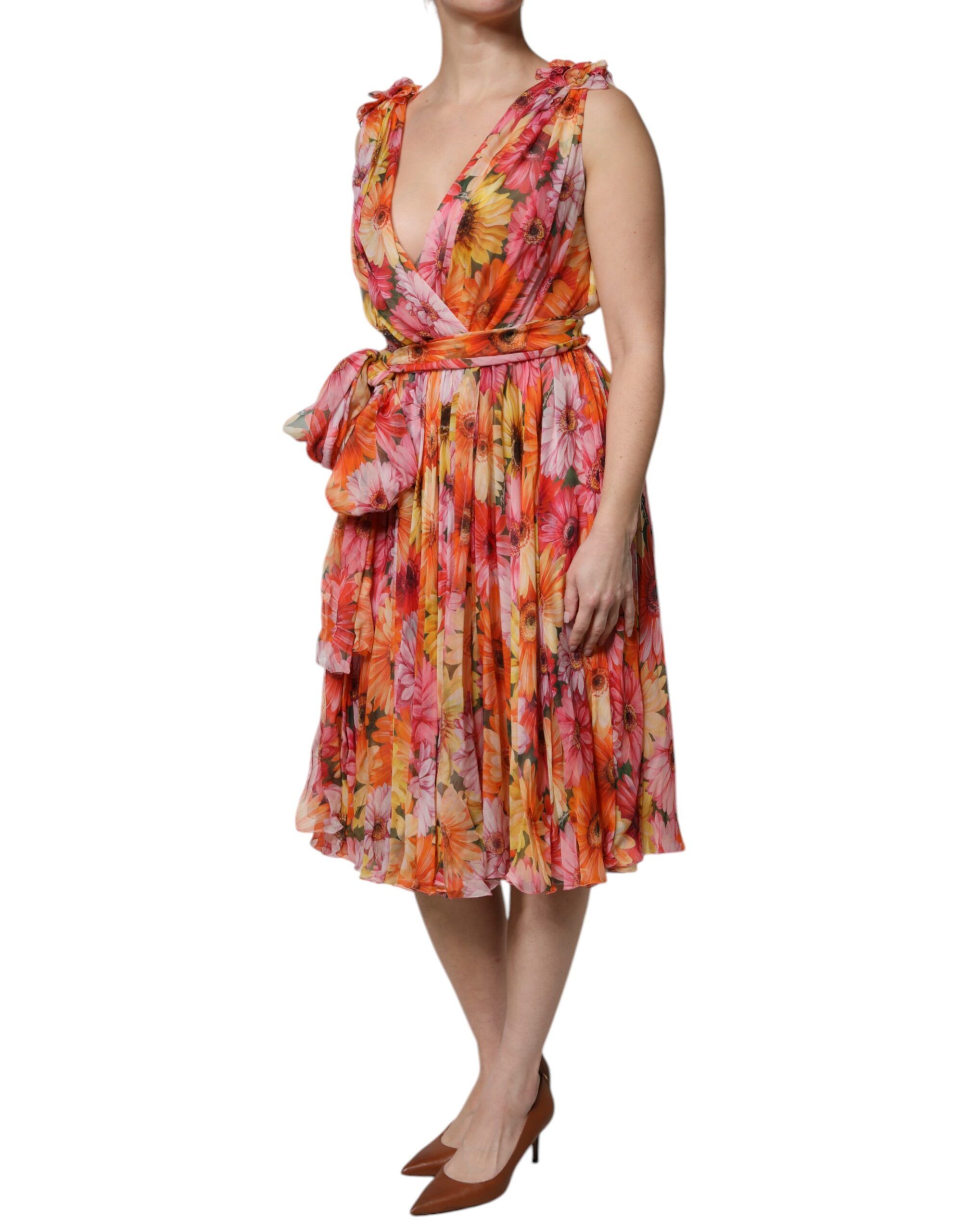 Floral Silk V-neck Chiffon Women's Dress - Dolce & Gabbana - Modalova