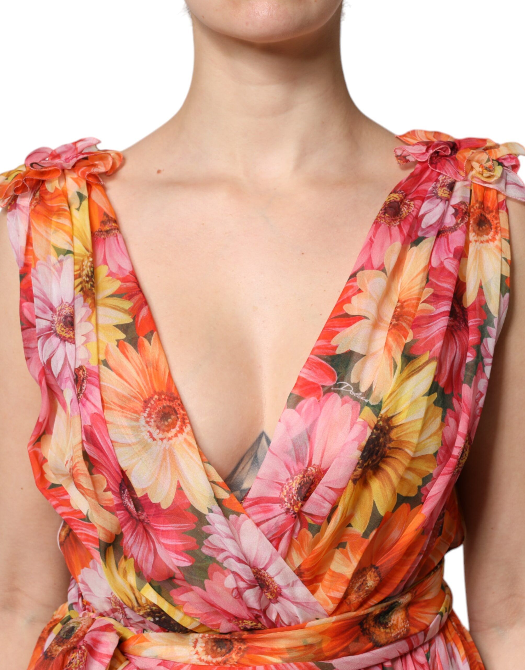 Floral Silk V-neck Chiffon Women's Dress - Dolce & Gabbana - Modalova