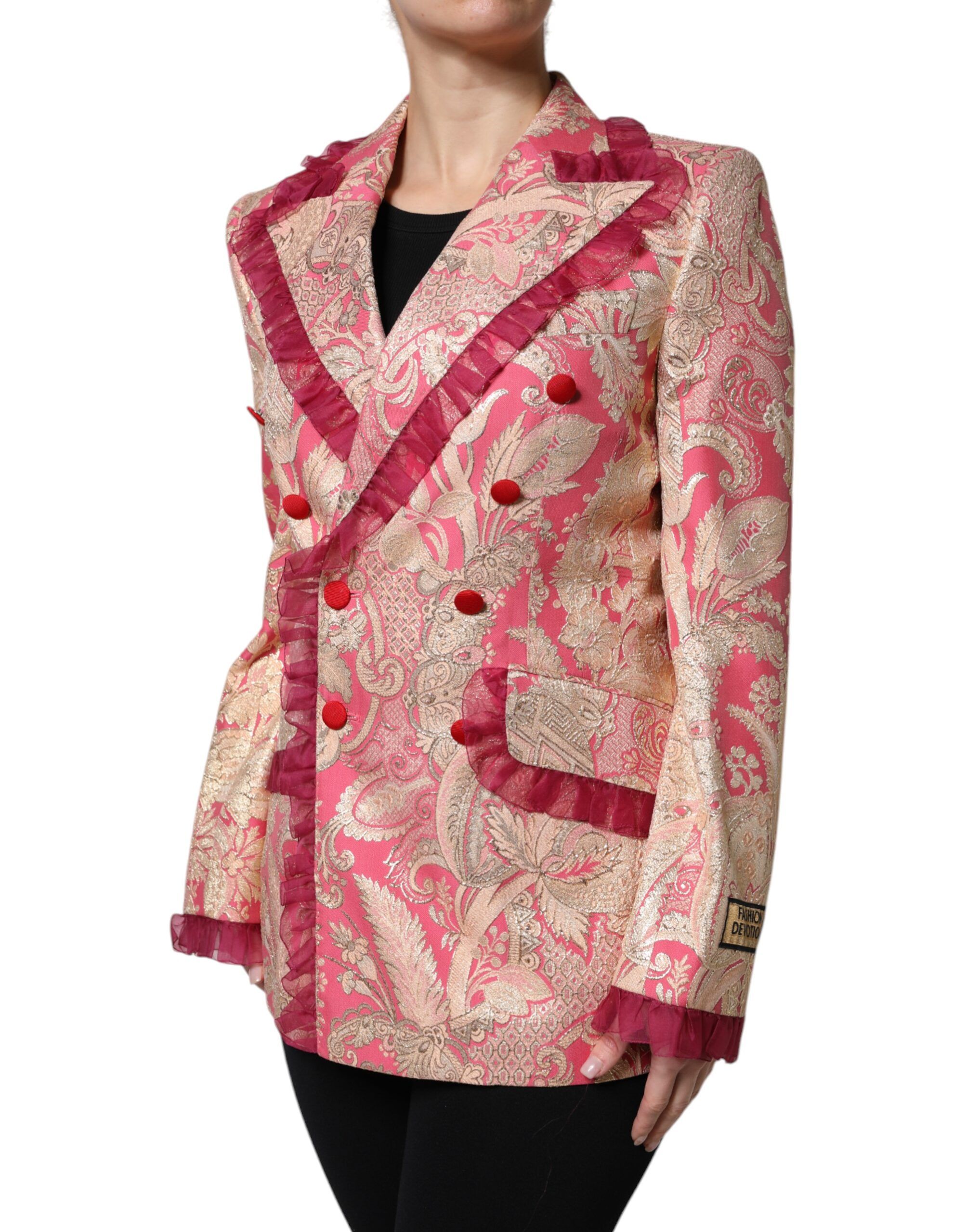 Pink Gold Jacquard Nylon Coat Blazer Women's Jacket - Dolce & Gabbana - Modalova
