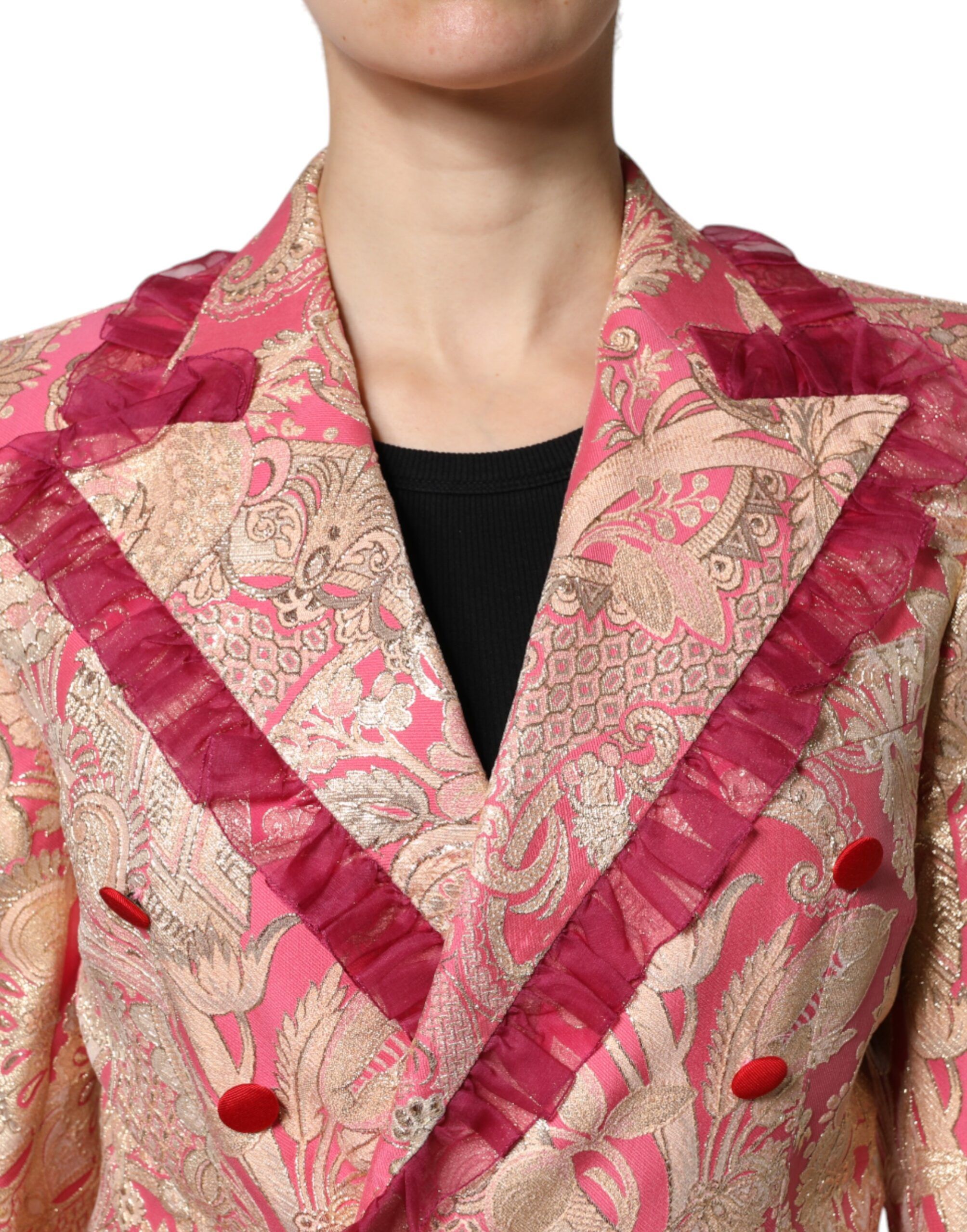 Pink Gold Jacquard Nylon Coat Blazer Women's Jacket - Dolce & Gabbana - Modalova