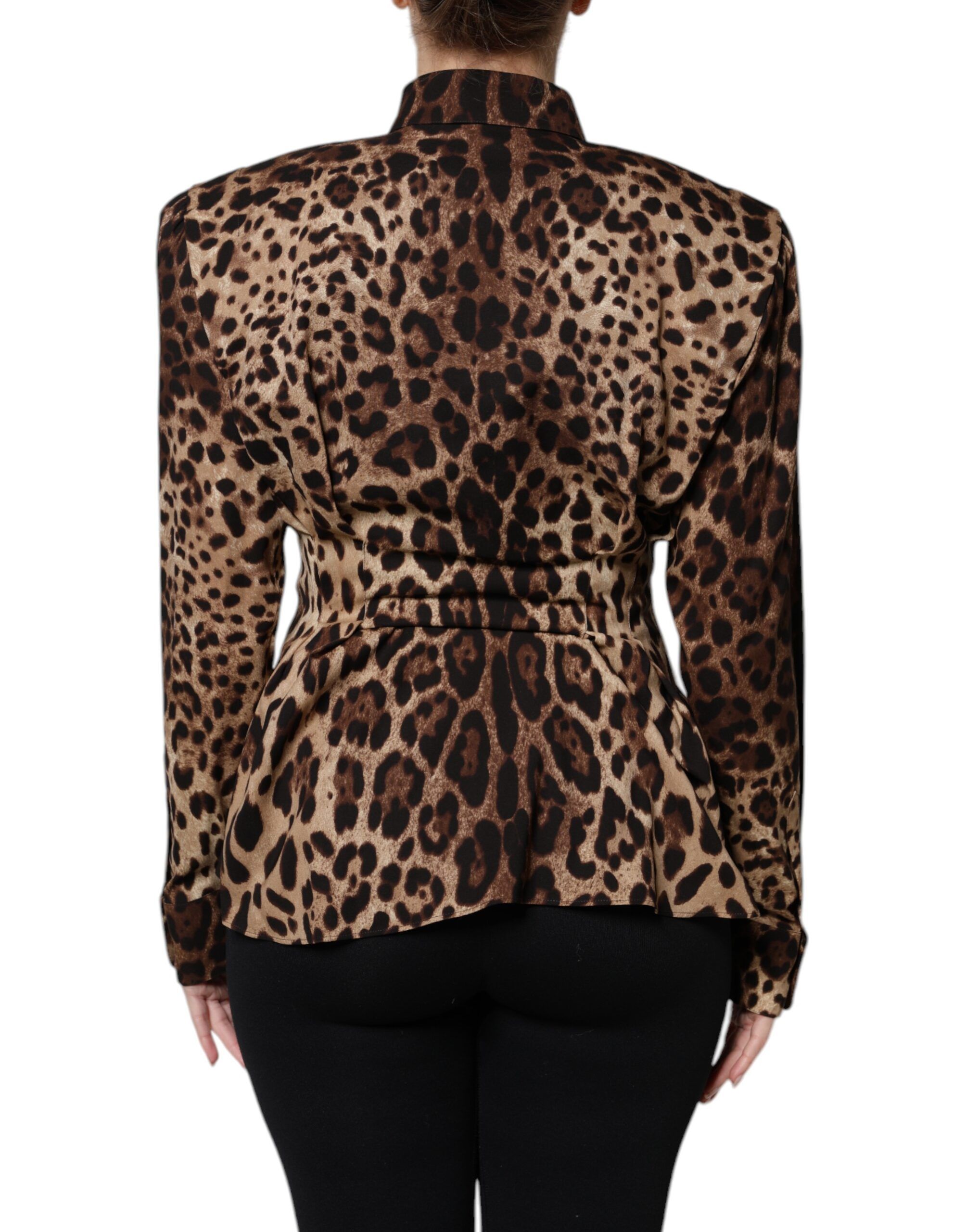 Leopard Silk Button Down Coat Women's Jacket - Dolce & Gabbana - Modalova