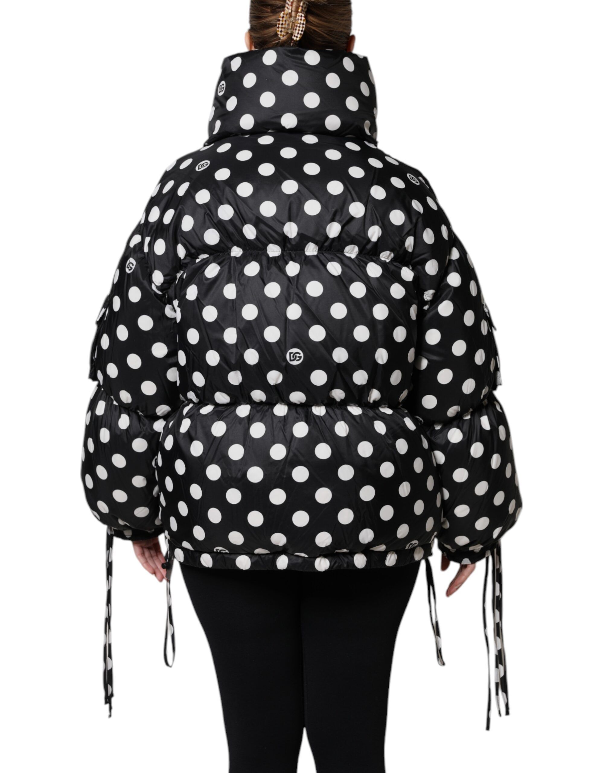 Black White Polka Dot Full Zip Puffer Women's Jacket - Dolce & Gabbana - Modalova