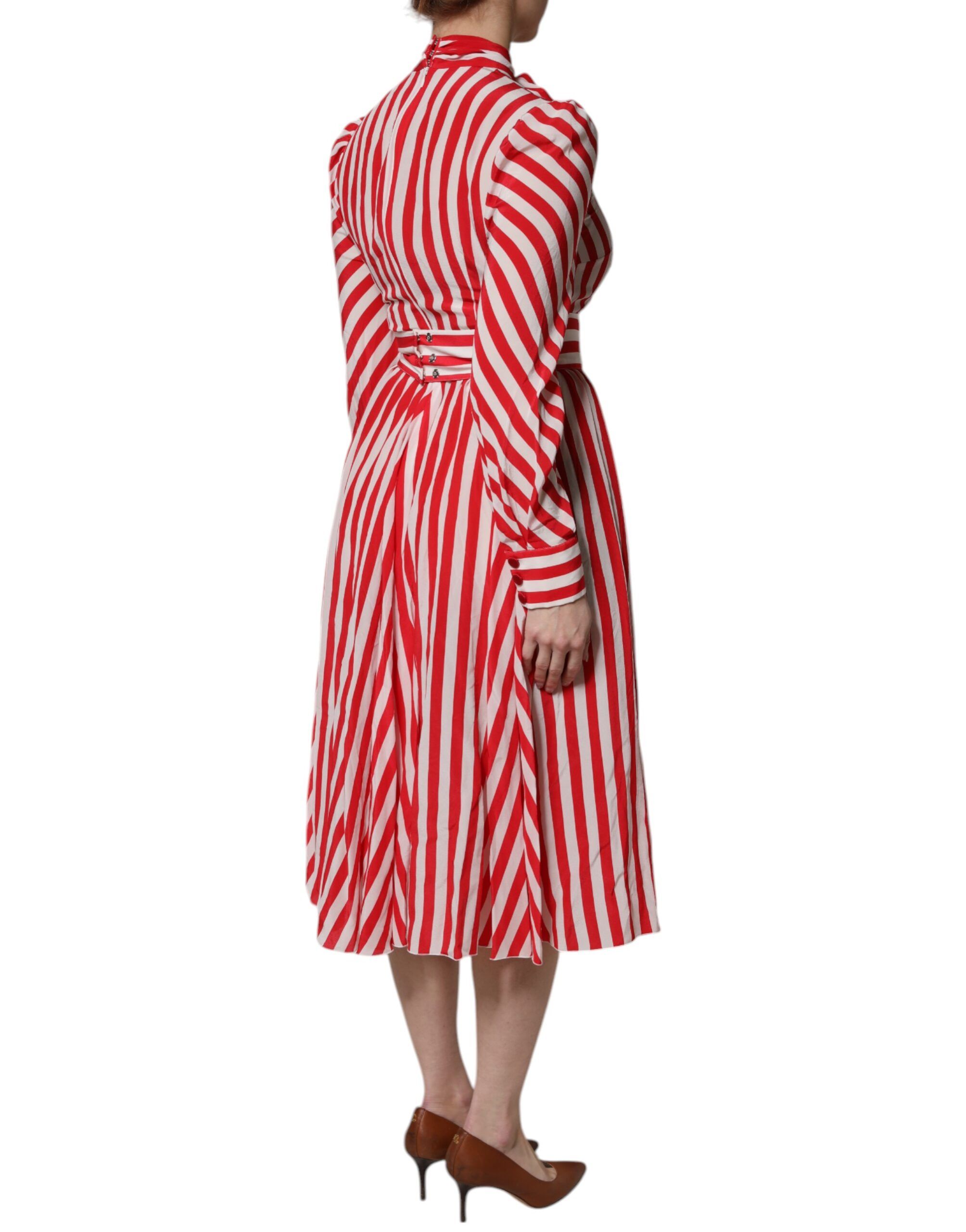 White Red Stripes Long Sleeves Midi Women's Dress - Dolce & Gabbana - Modalova