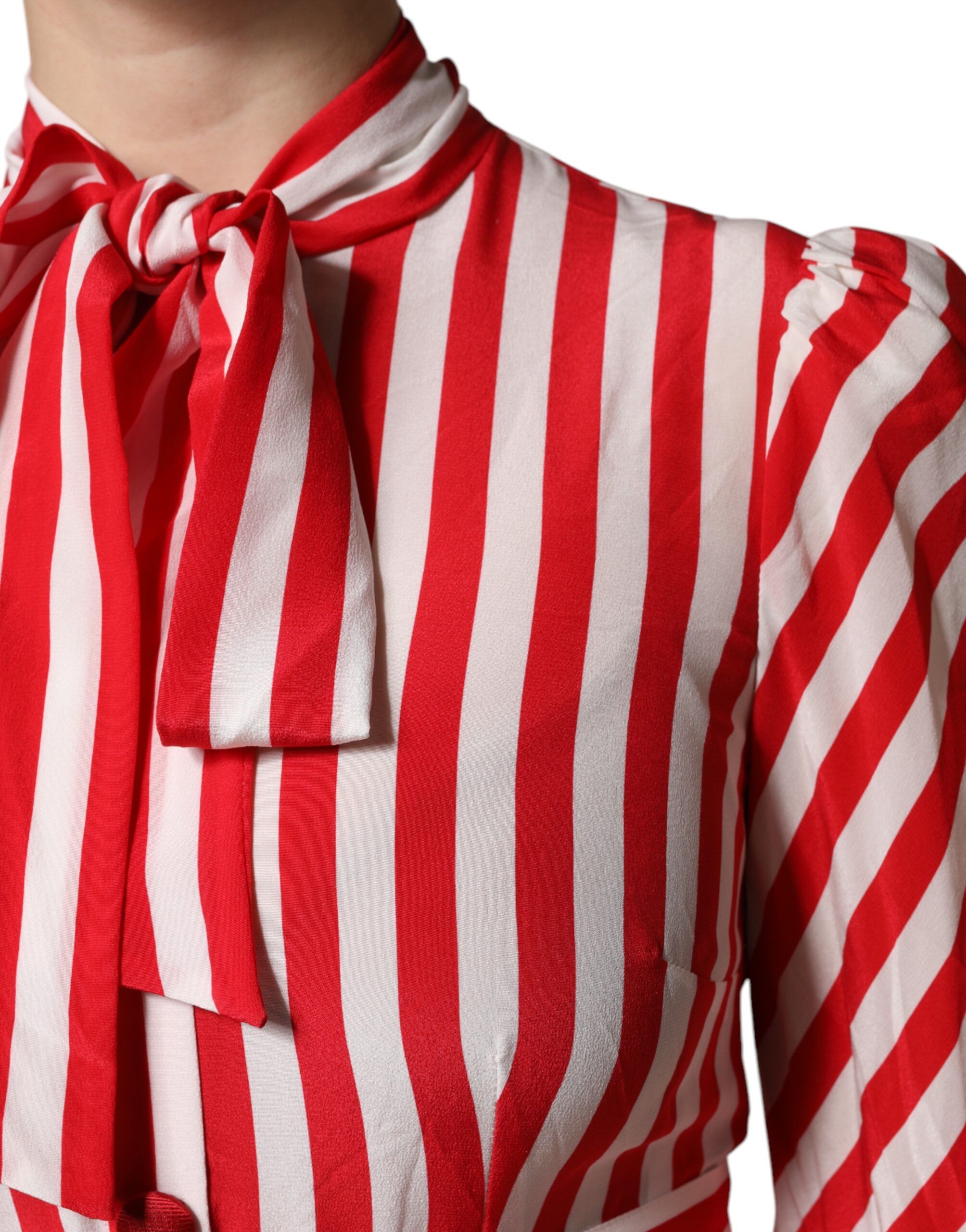 White Red Stripes Long Sleeves Midi Women's Dress - Dolce & Gabbana - Modalova