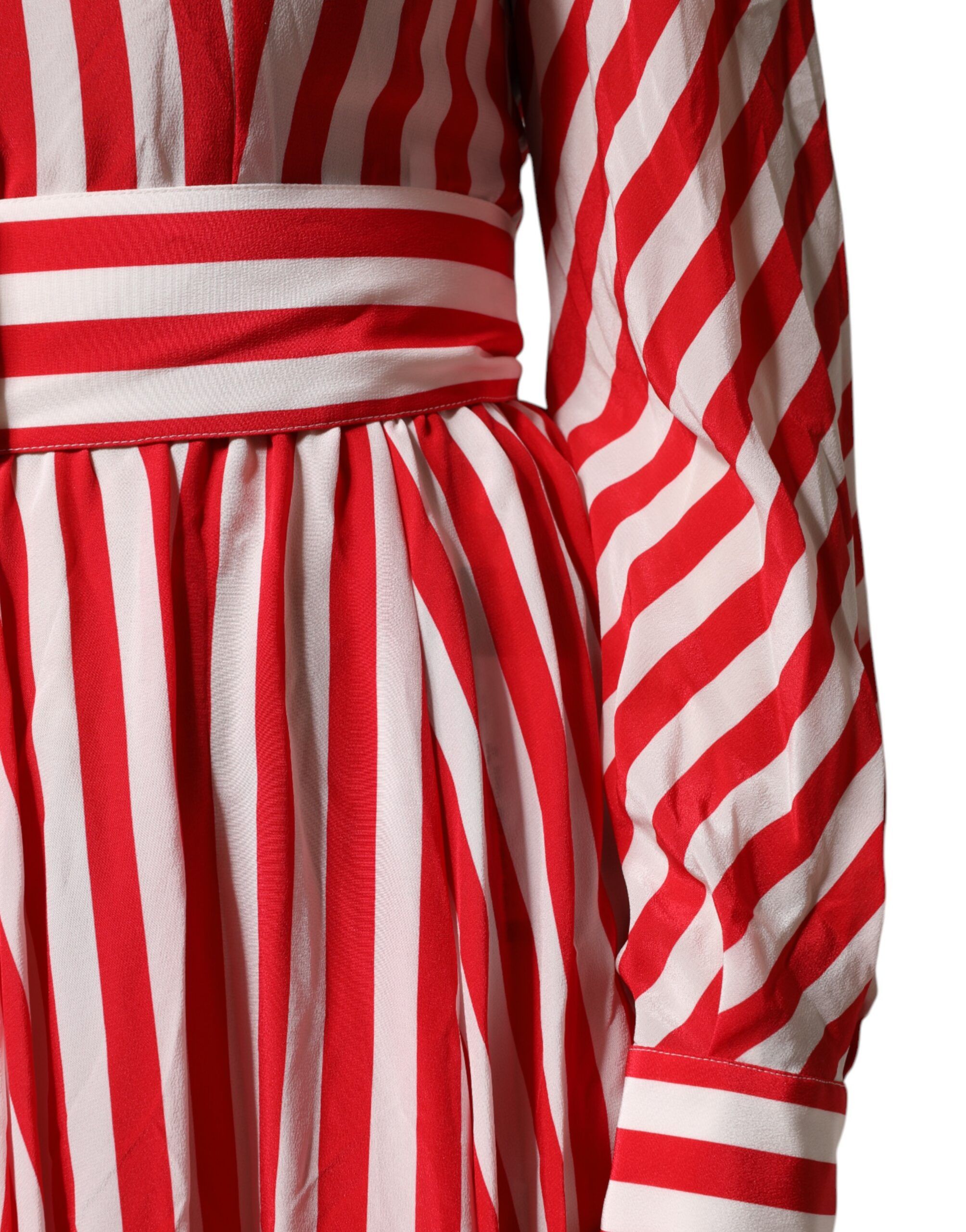 White Red Stripes Long Sleeves Midi Women's Dress - Dolce & Gabbana - Modalova