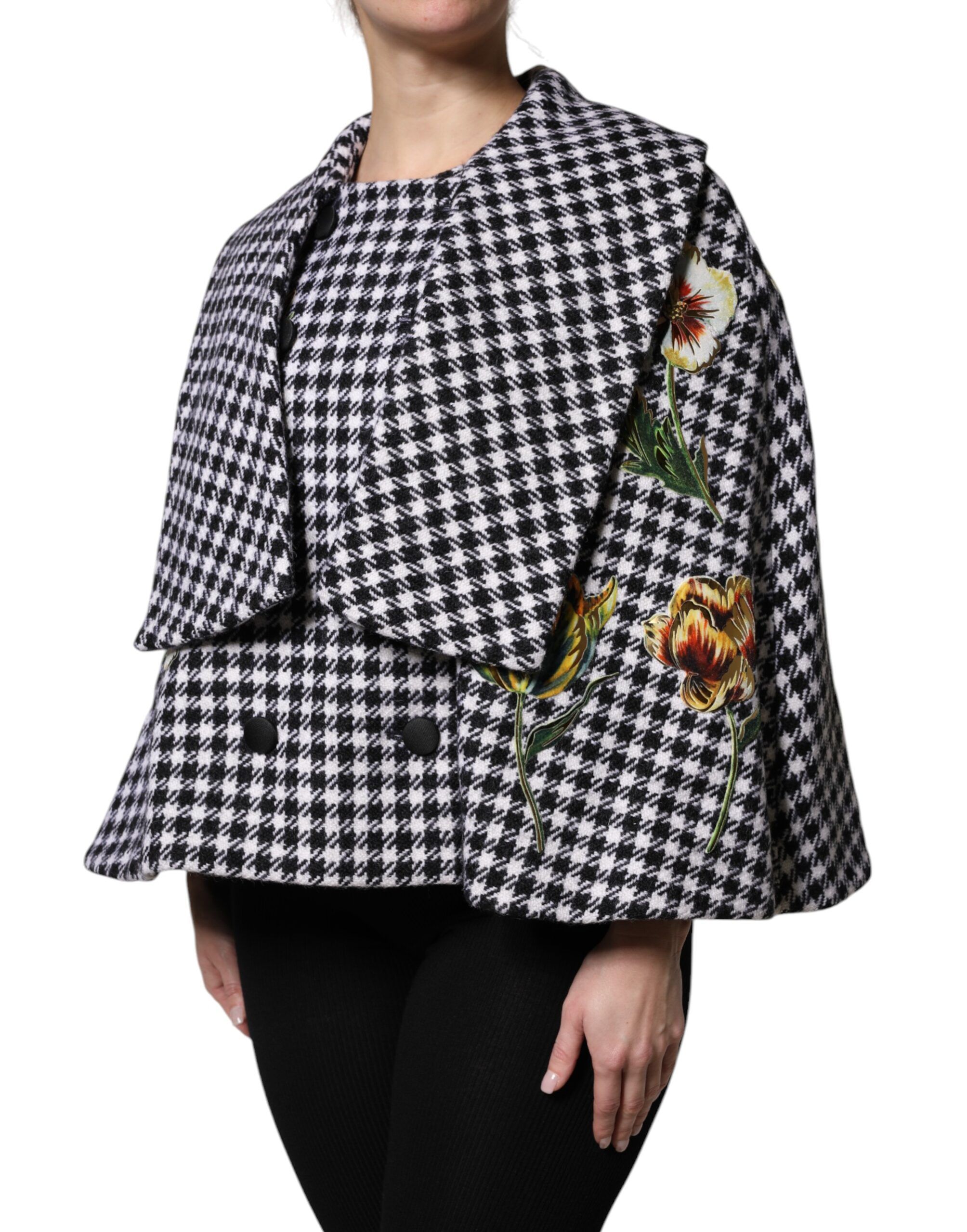 Black White Monochrome Patterned Floral Cape Women's Jacket - Dolce & Gabbana - Modalova