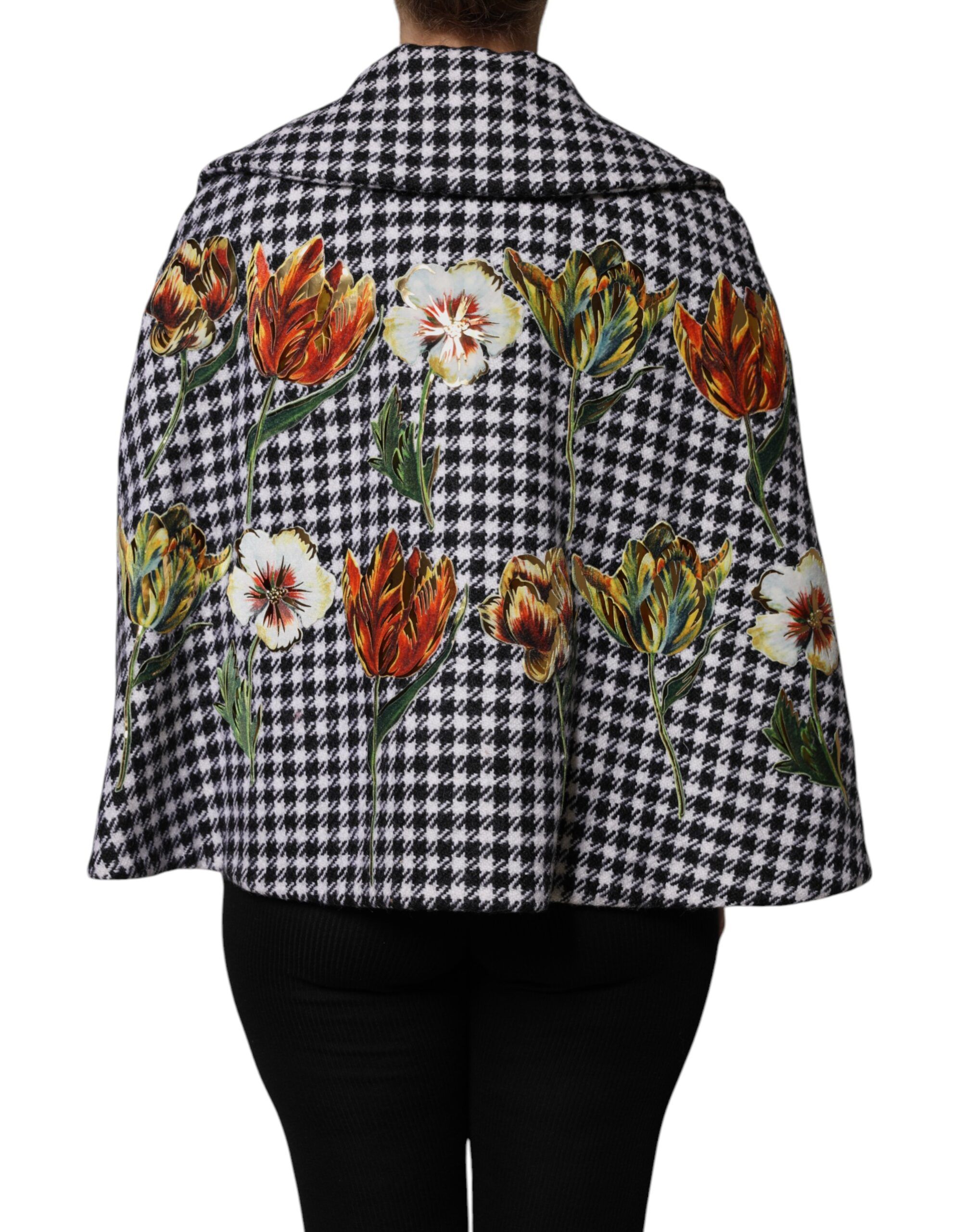 Black White Monochrome Patterned Floral Cape Women's Jacket - Dolce & Gabbana - Modalova