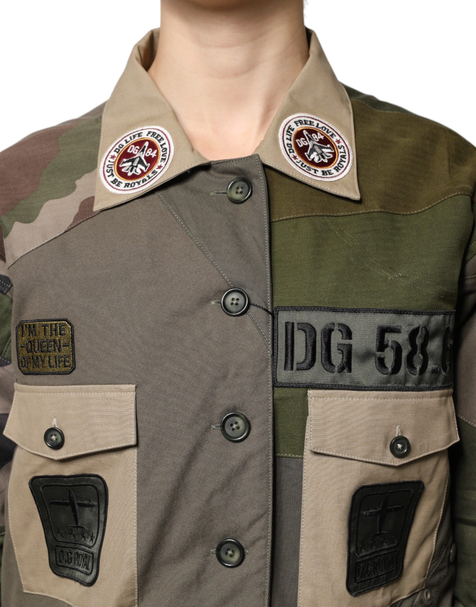 Military Green Cotton Button Down Women's Jacket - Dolce & Gabbana - Modalova