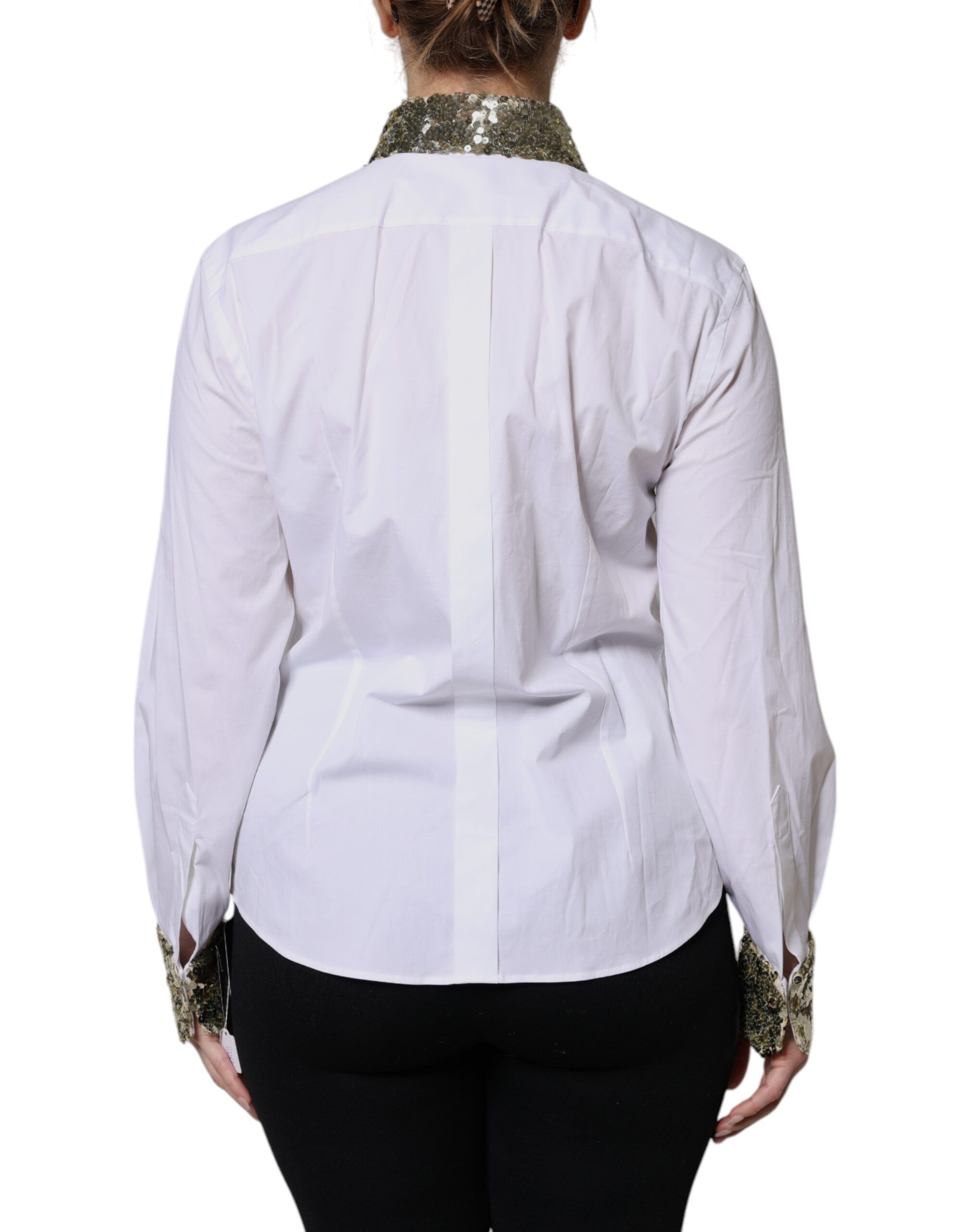 Cotton Long Sleeves Sequin Shirt Women's Top - Dolce & Gabbana - Modalova