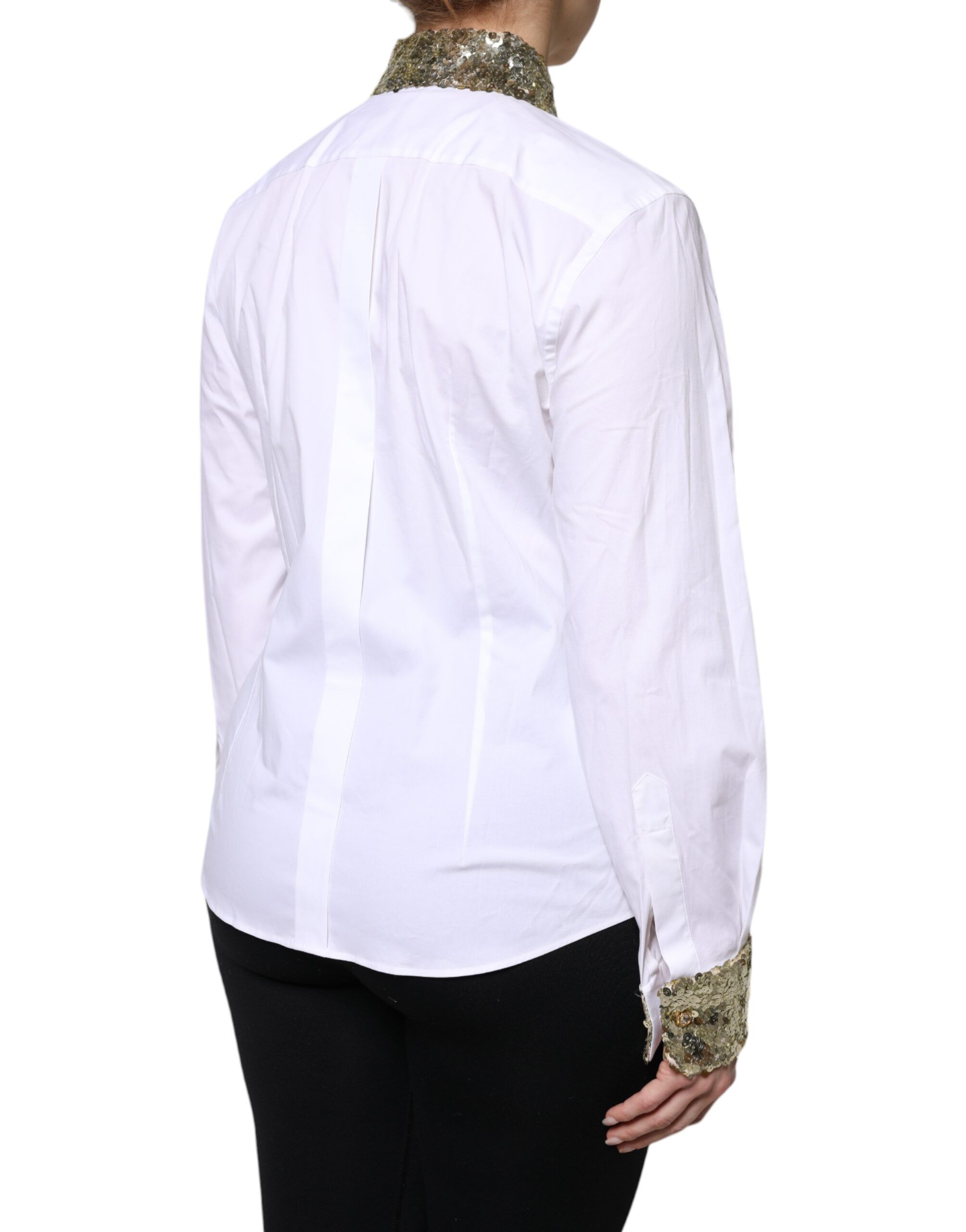 Cotton Long Sleeves Sequin Shirt Women's Top - Dolce & Gabbana - Modalova