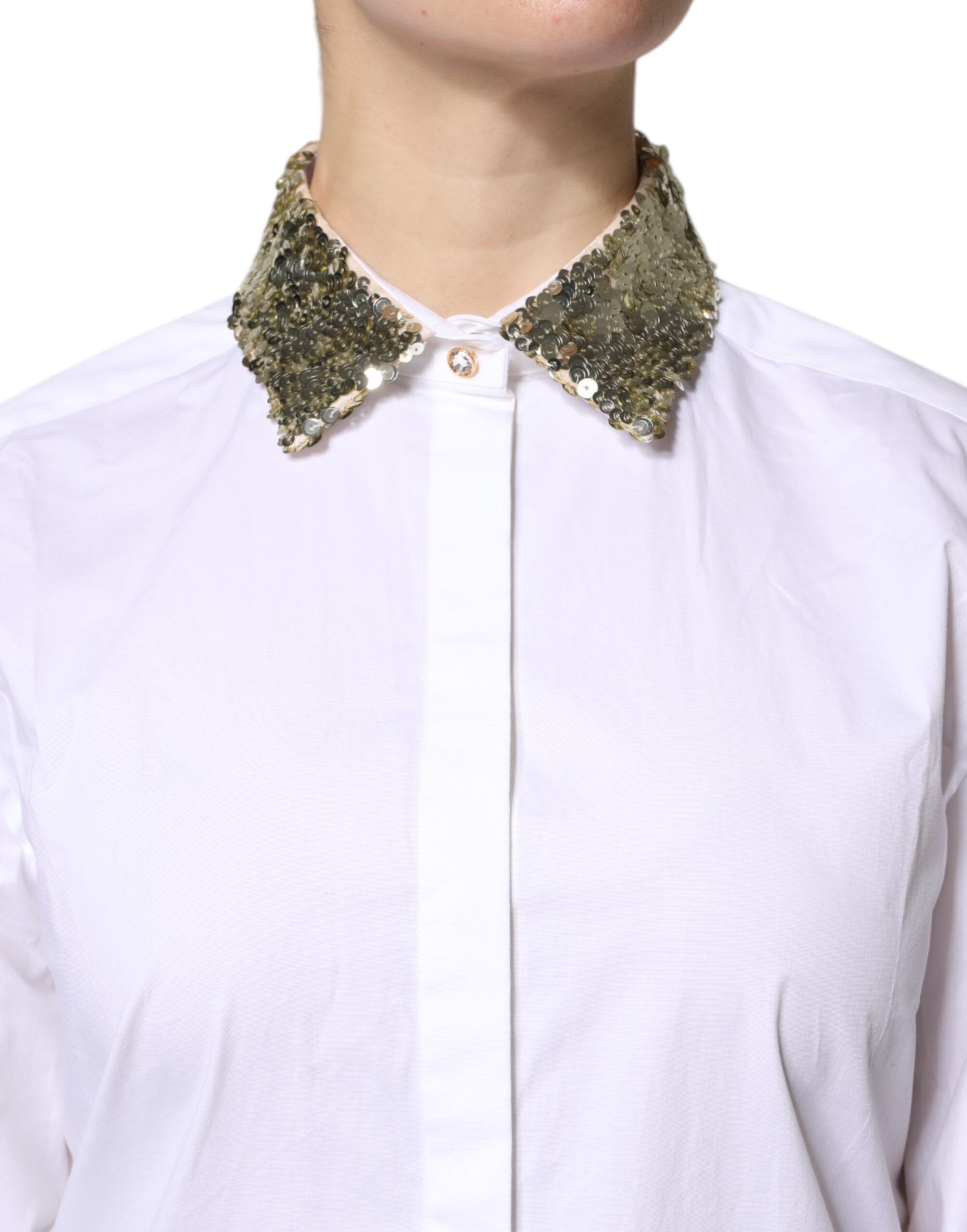Cotton Long Sleeves Sequin Shirt Women's Top - Dolce & Gabbana - Modalova