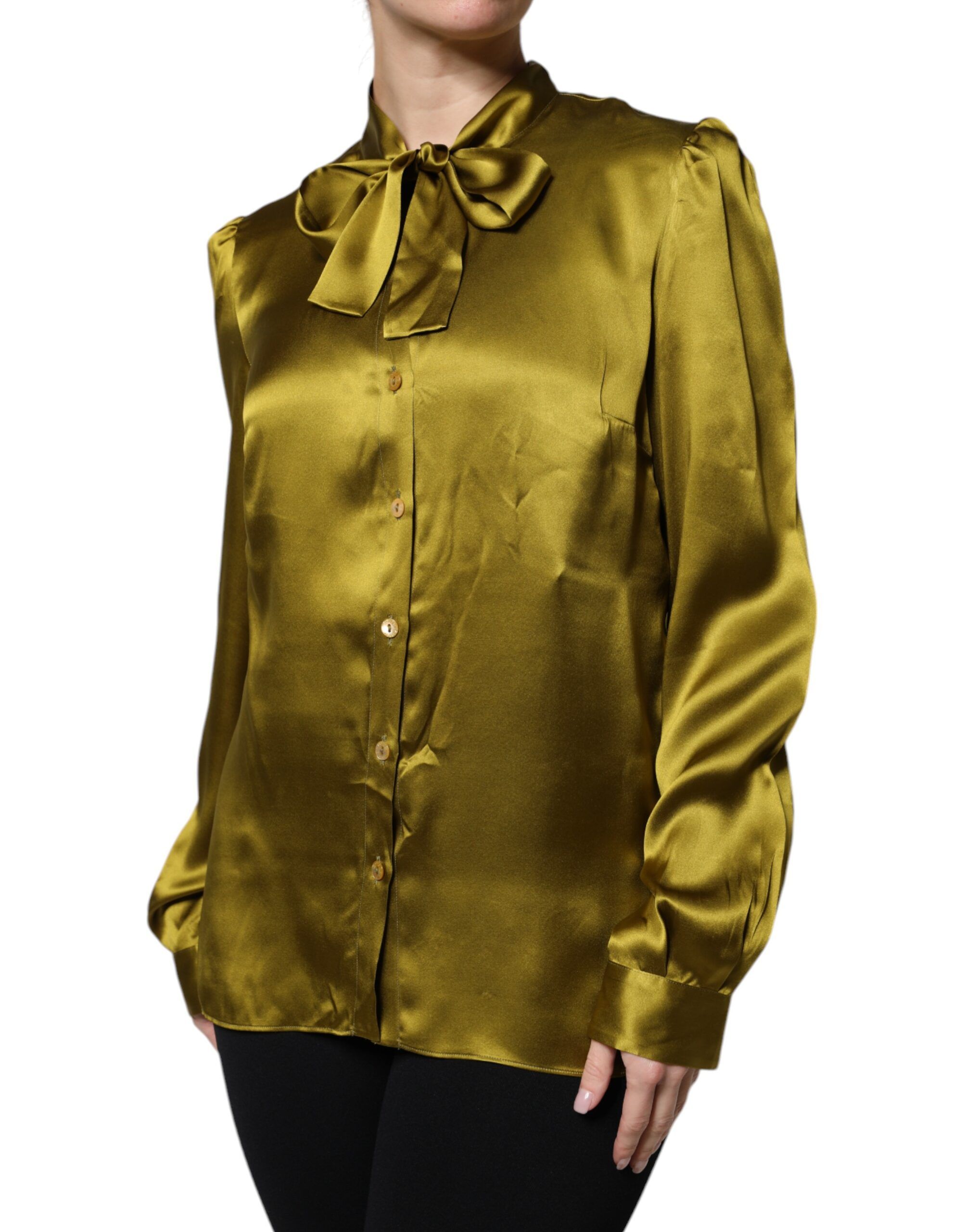 Olive Ascot Collar Long Sleeve Blouse Women's Top (Pre-Owned) - Dolce & Gabbana - Modalova