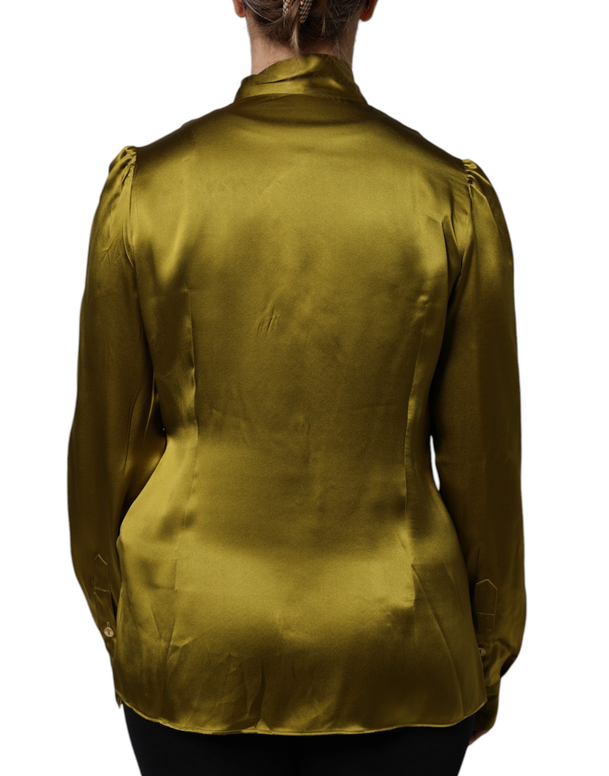 Olive Ascot Collar Long Sleeve Blouse Women's Top (Pre-Owned) - Dolce & Gabbana - Modalova
