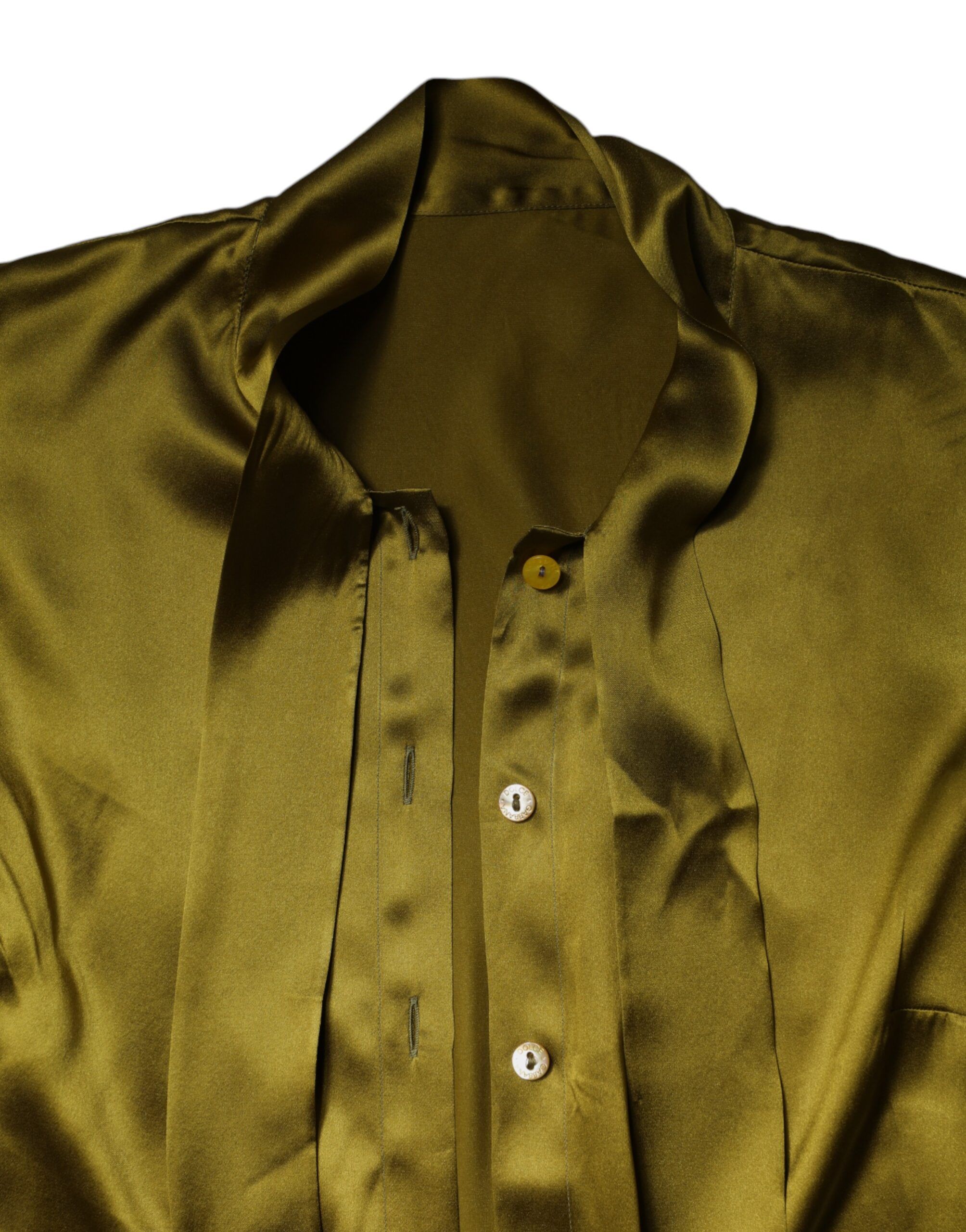 Olive Ascot Collar Long Sleeve Blouse Women's Top (Pre-Owned) - Dolce & Gabbana - Modalova