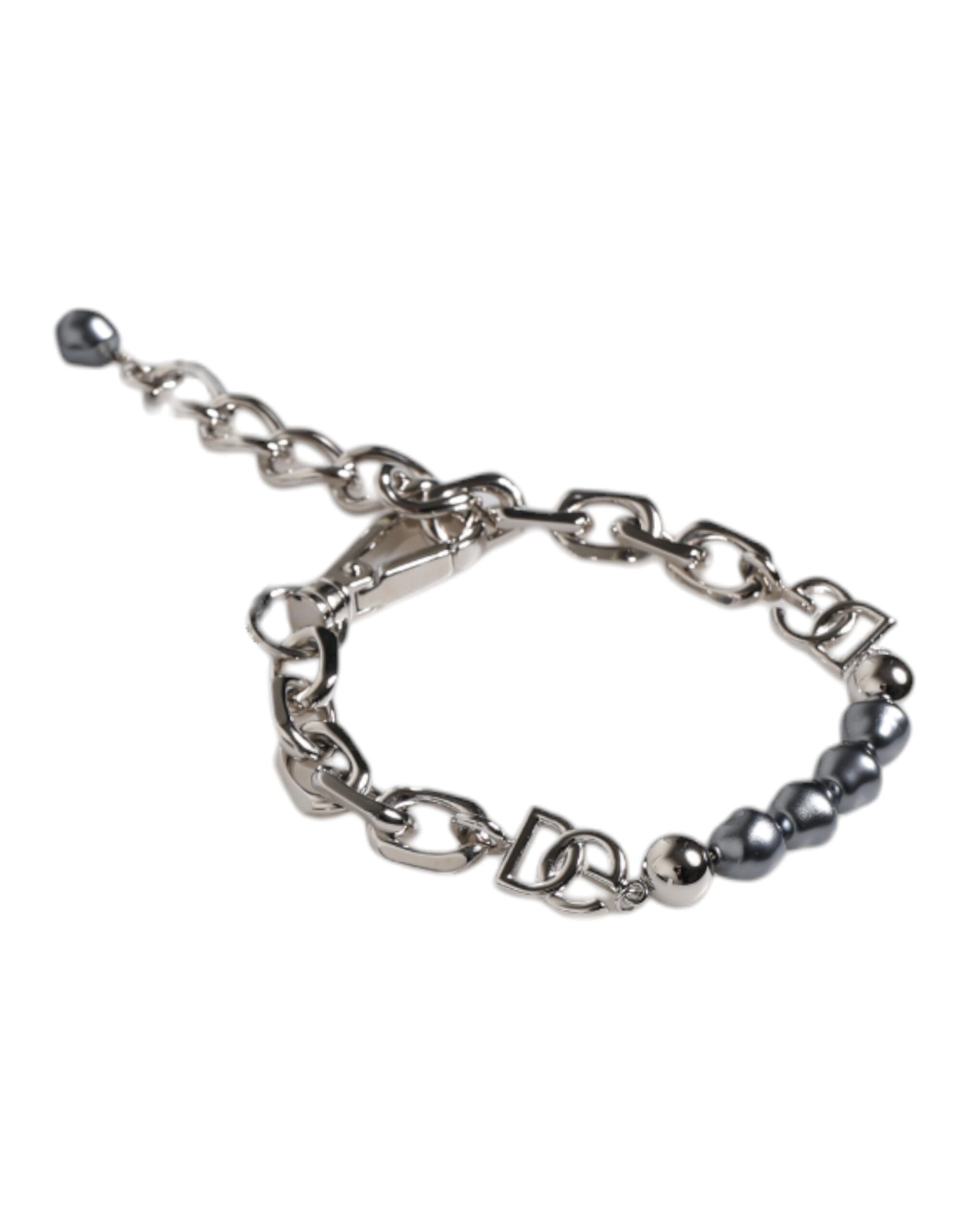 Tone Chain Lobster Clasp Logo Gray Pearls Men's Bracelet - Dolce & Gabbana - Modalova