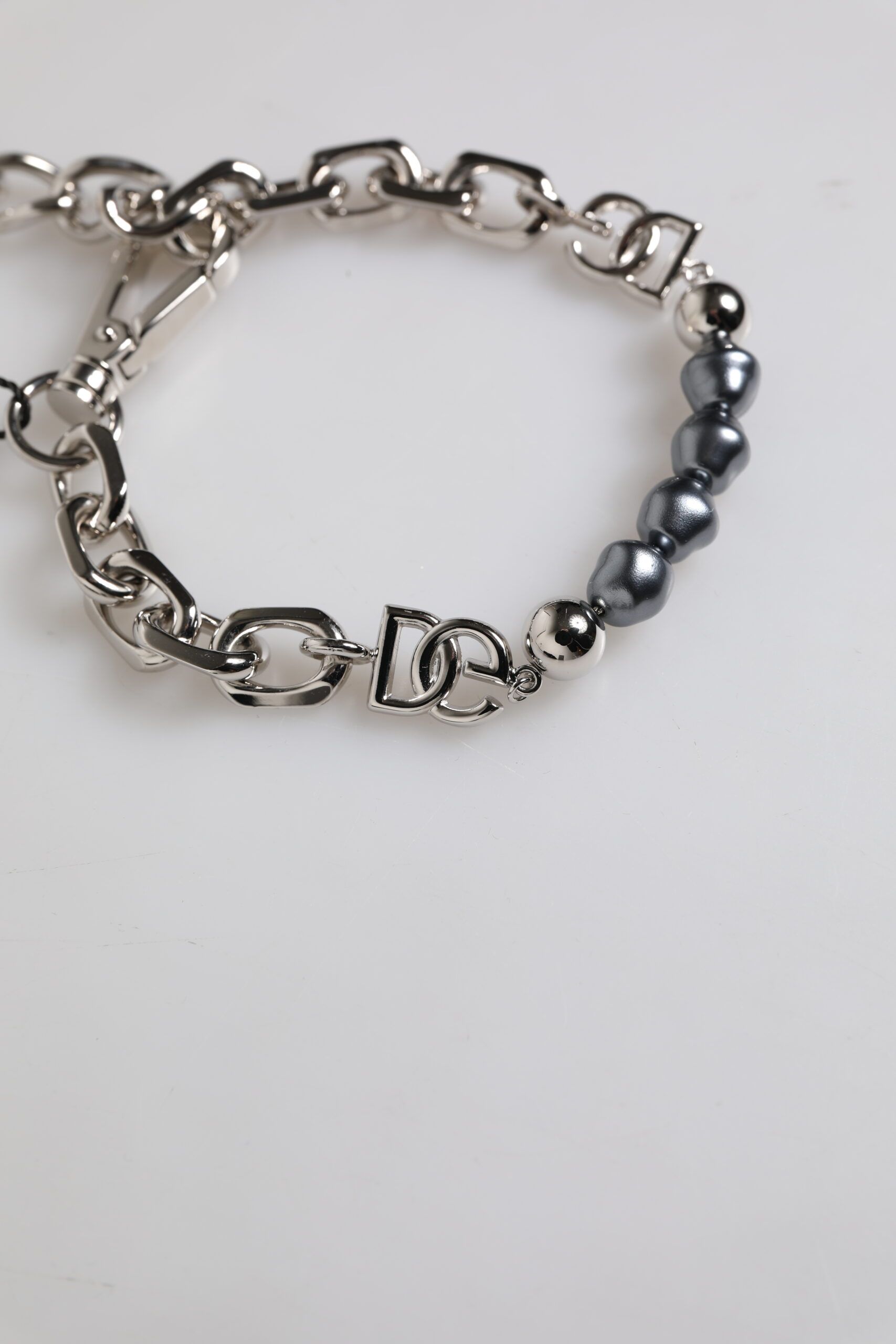 Tone Chain Lobster Clasp Logo Gray Pearls Men's Bracelet - Dolce & Gabbana - Modalova