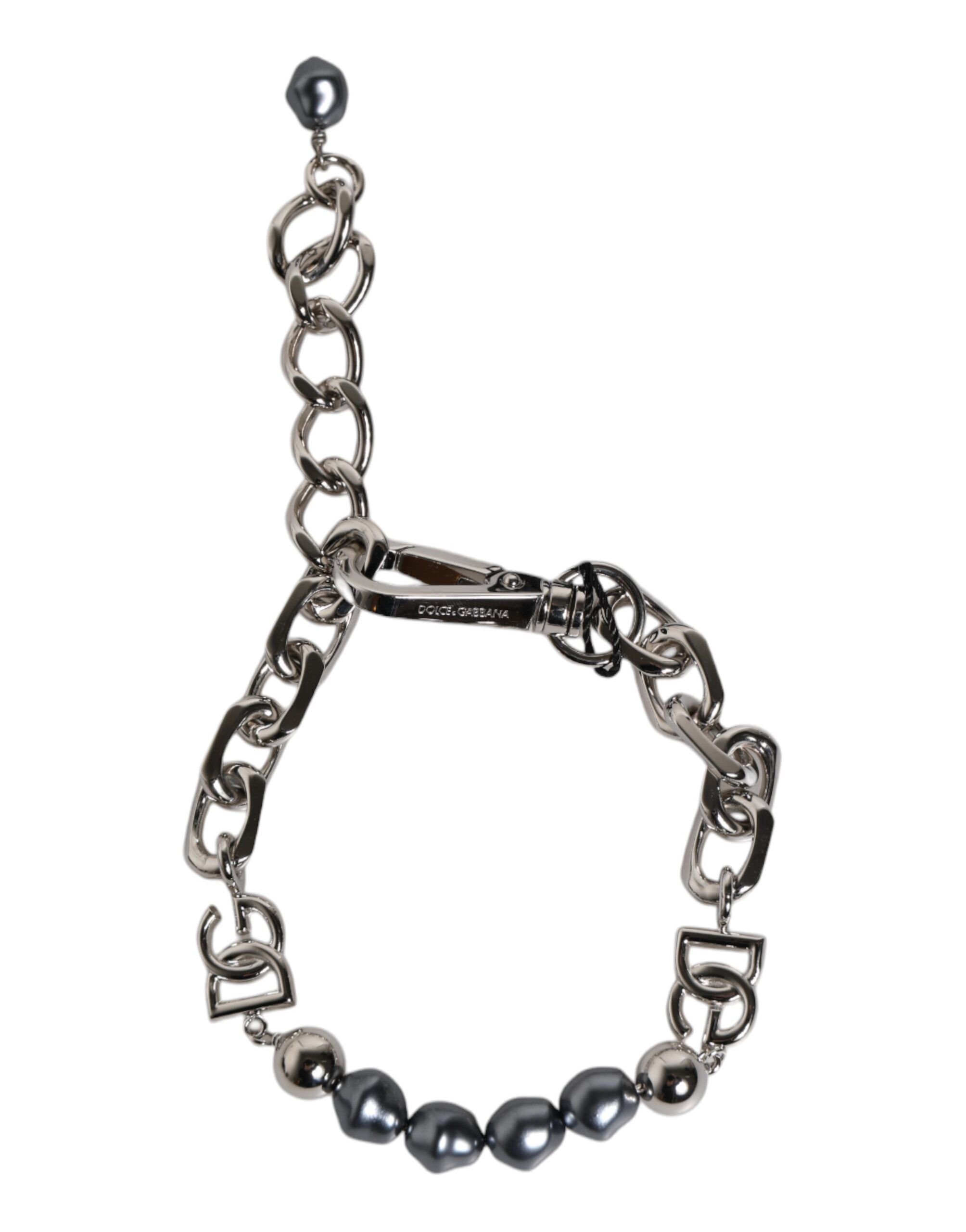 Tone Chain Lobster Clasp Logo Gray Pearls Men's Bracelet - Dolce & Gabbana - Modalova