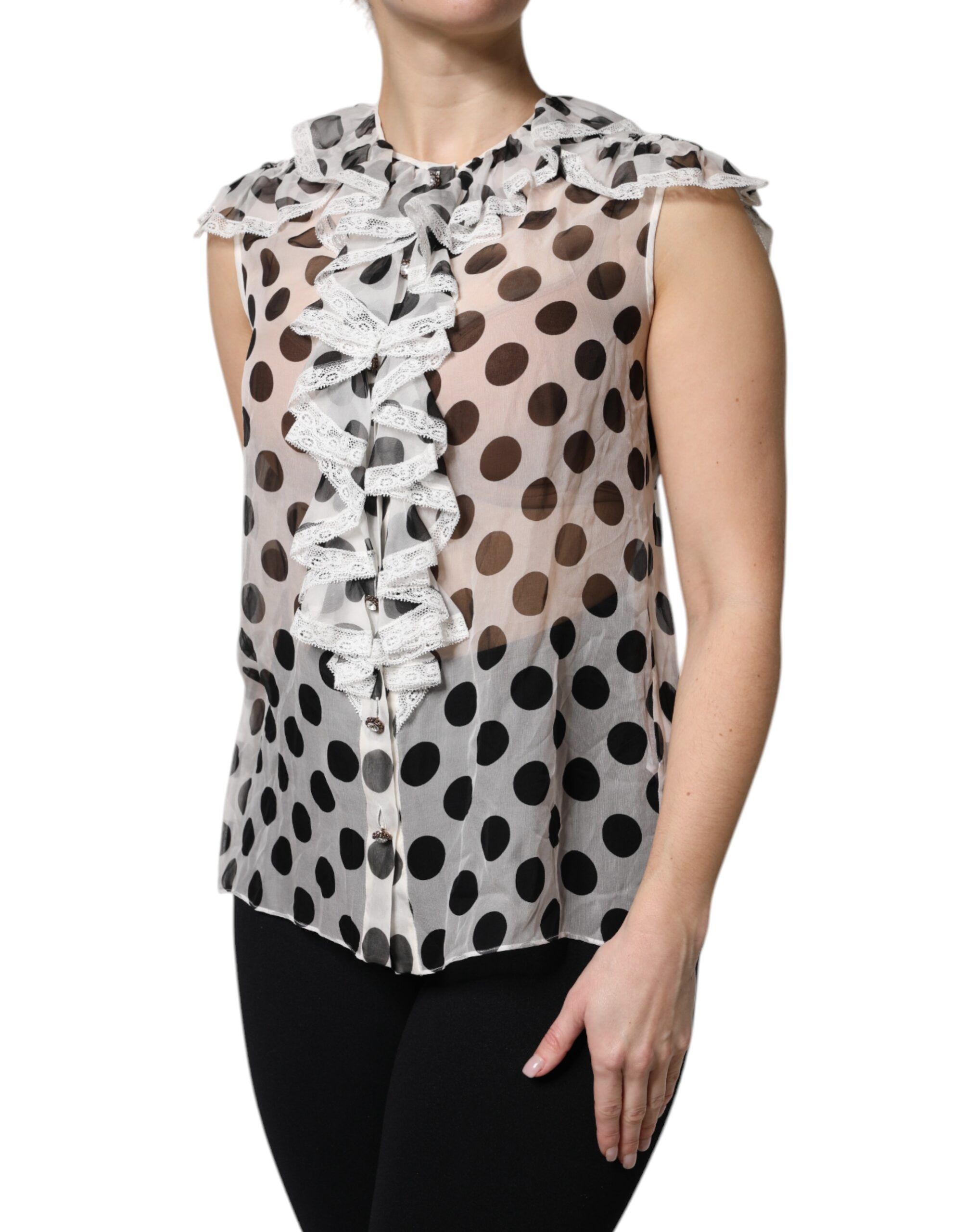 White Black Polka Dot Cotton Sleeveless Women's Top - Dolce & Gabbana - Modalova