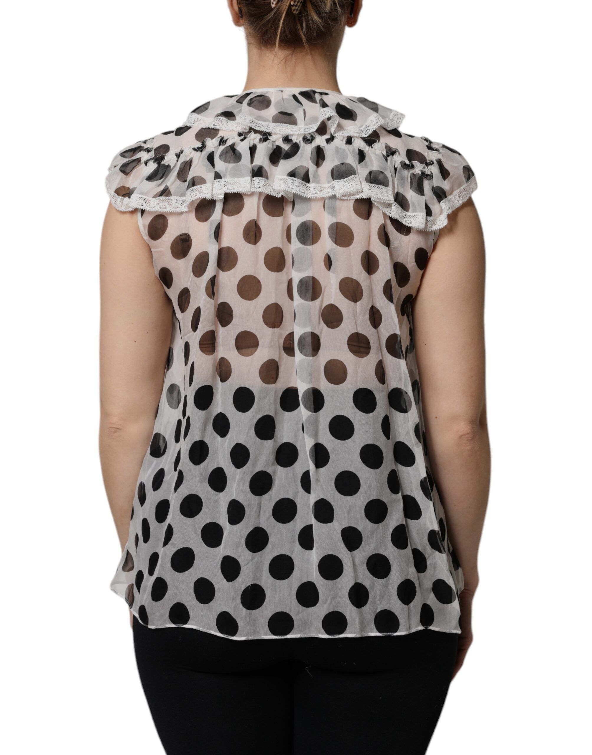 White Black Polka Dot Cotton Sleeveless Women's Top - Dolce & Gabbana - Modalova