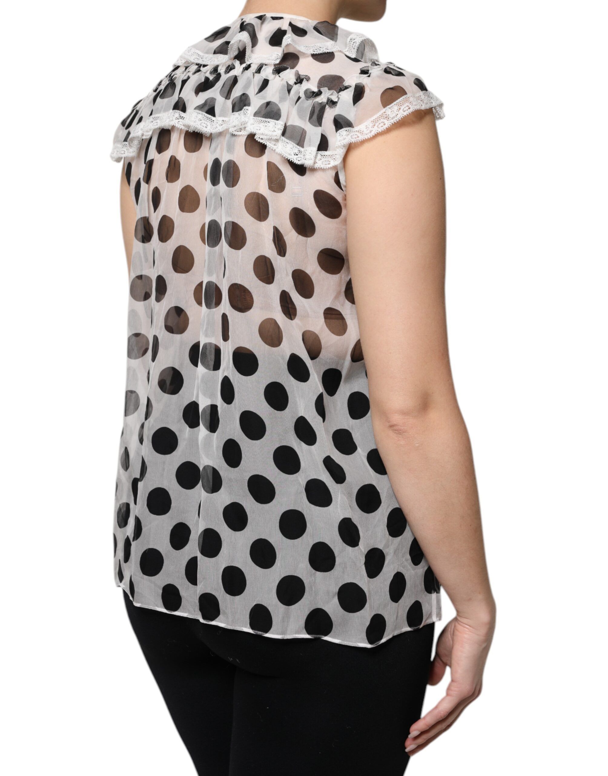 White Black Polka Dot Cotton Sleeveless Women's Top - Dolce & Gabbana - Modalova