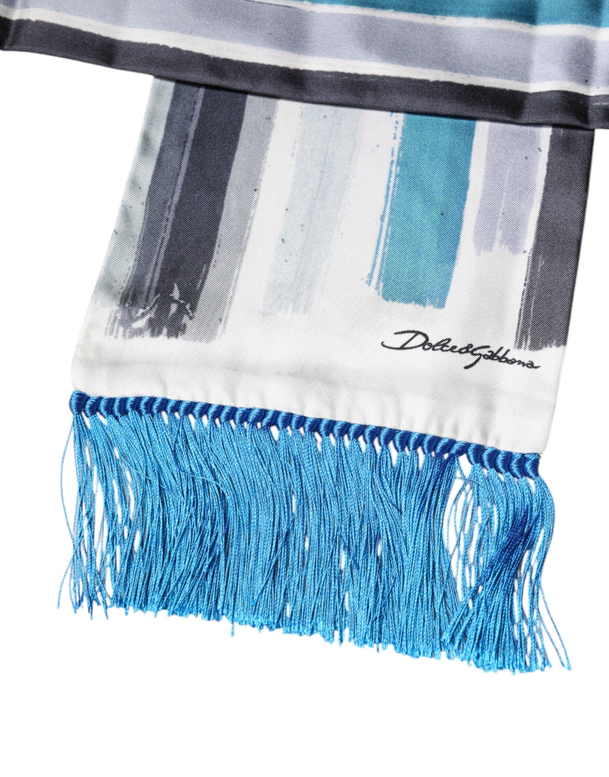 Stripes Silk Fringes Neck Foulard Men's Scarf - Dolce & Gabbana - Modalova
