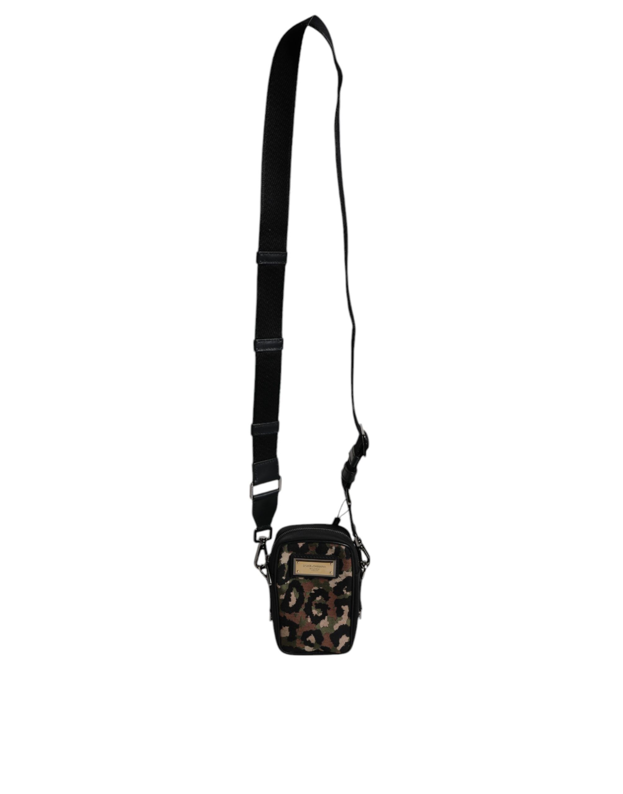 Leopard Jacquard Logo Plaque Neck Strap Men's Bag - Dolce & Gabbana - Modalova