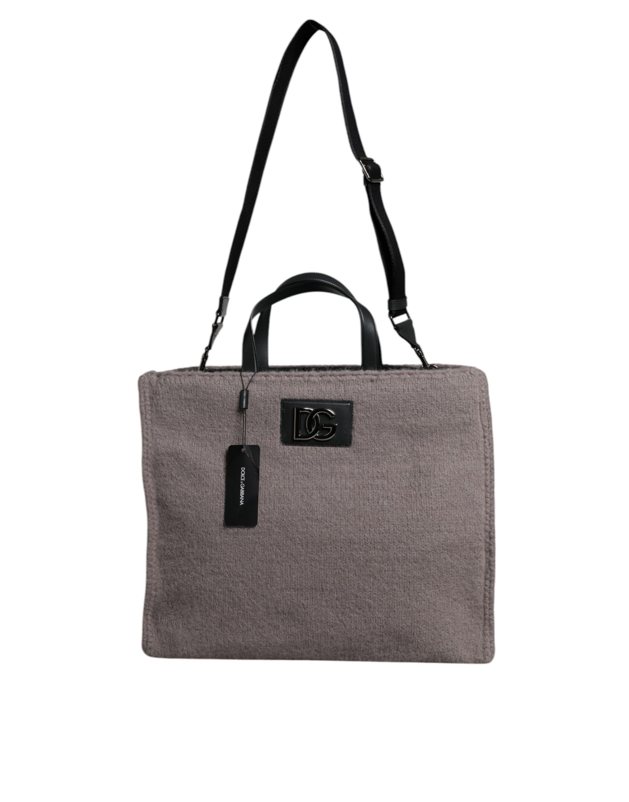 Grey Alpaca Wool Logo Plaque Tote Shoulder Men's Bag - Dolce & Gabbana - Modalova
