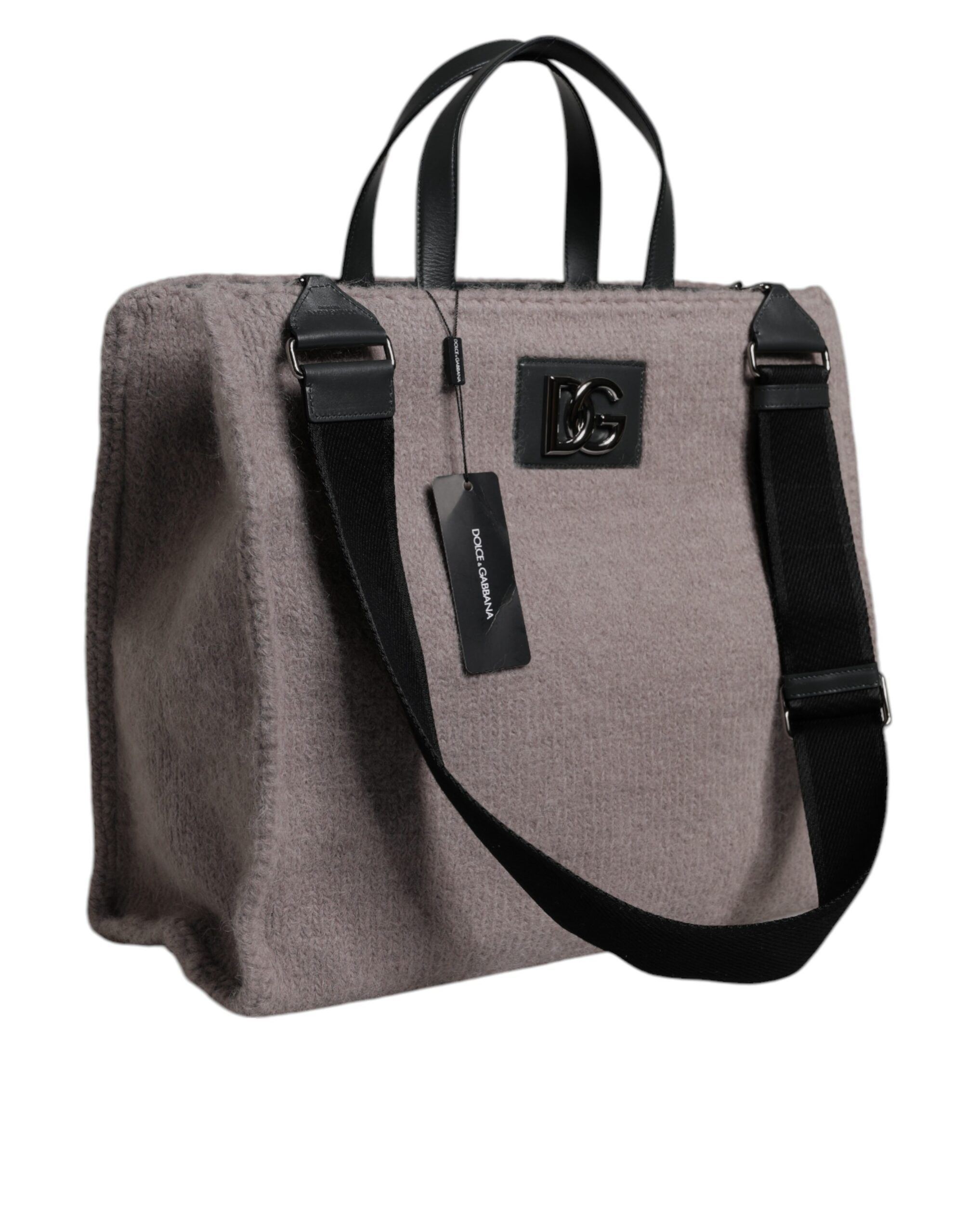 Grey Alpaca Wool Logo Plaque Tote Shoulder Men's Bag - Dolce & Gabbana - Modalova