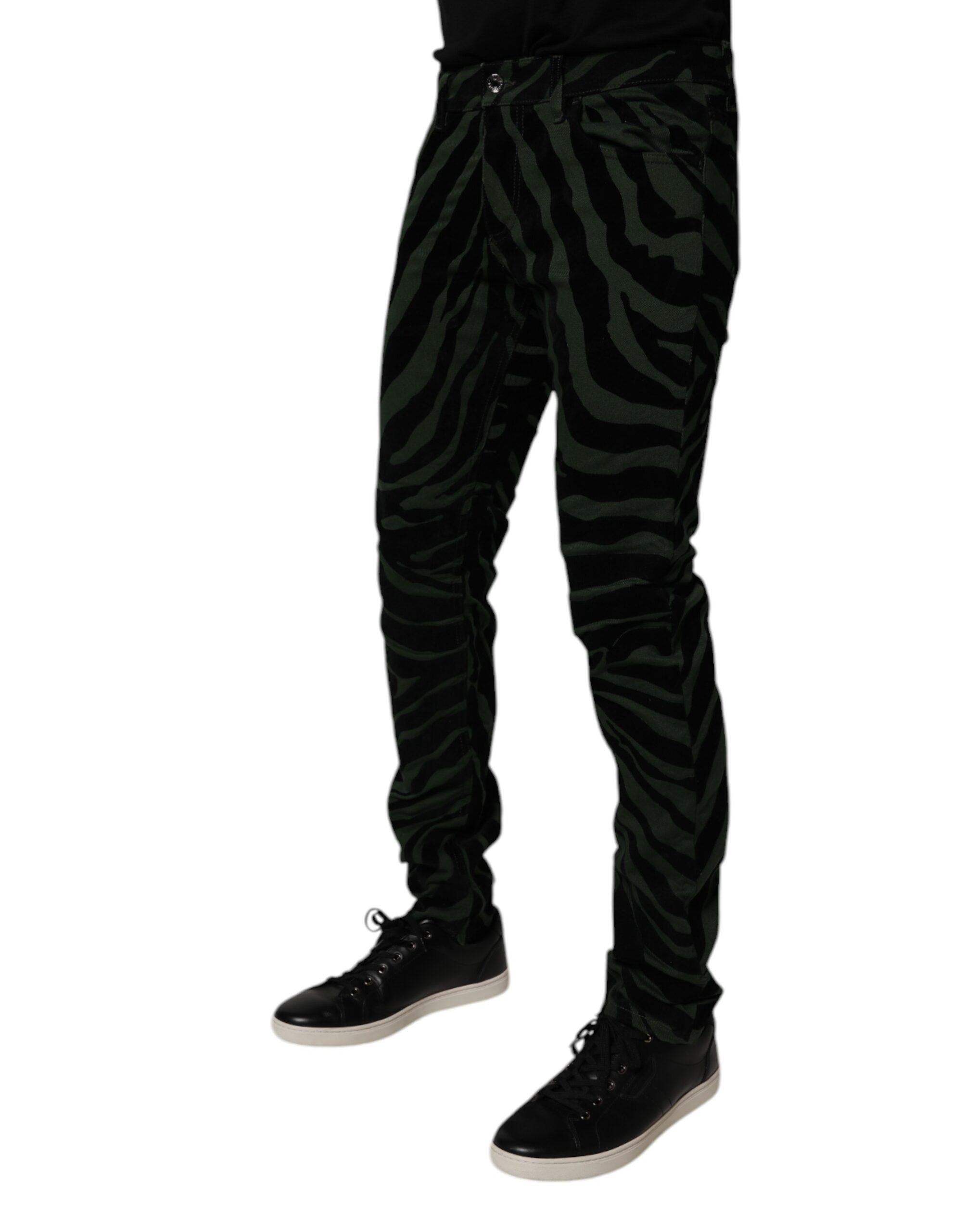 Black Green Stripes Cotton Skinny Denim Men's Jeans - Dolce & Gabbana - Modalova