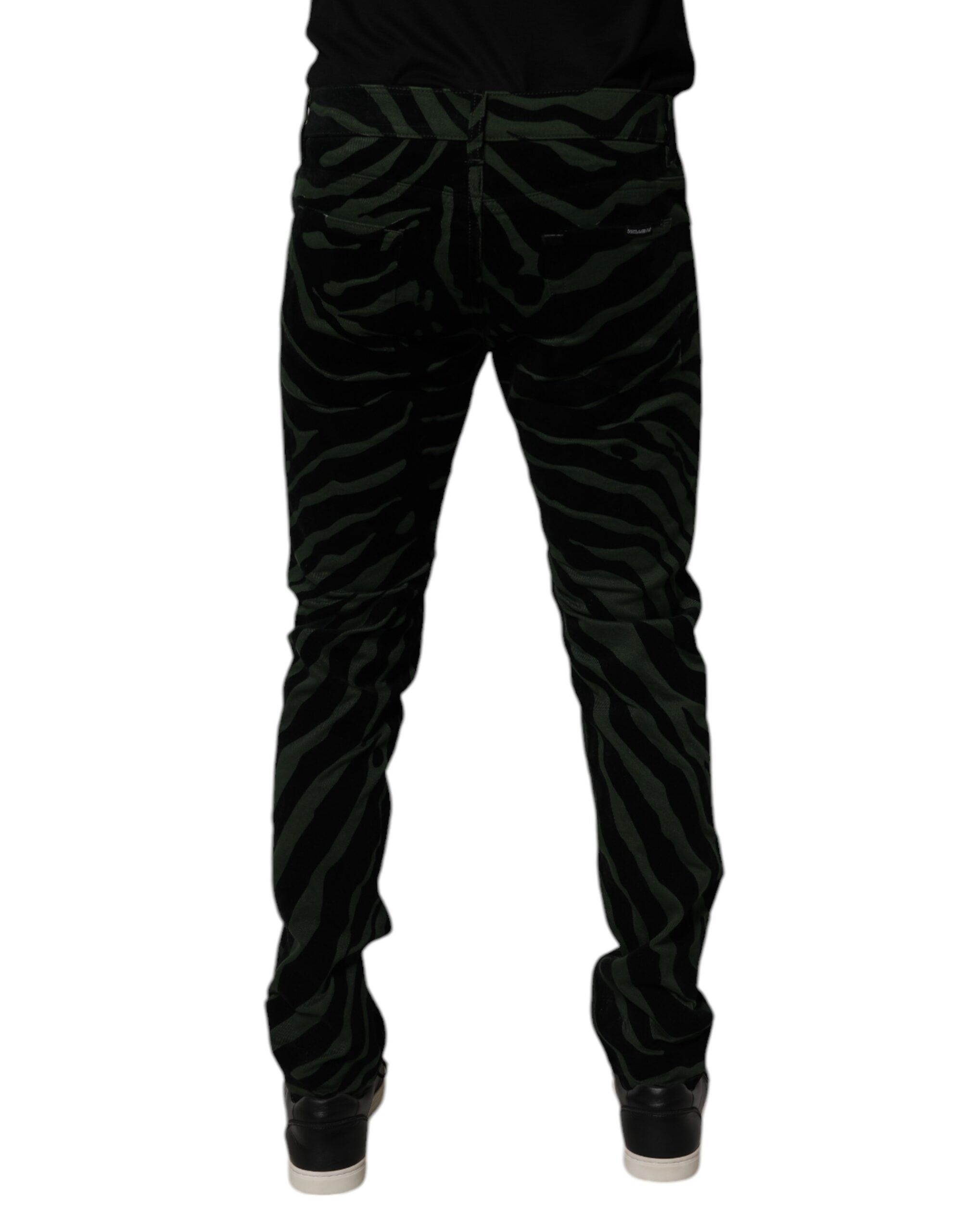 Black Green Stripes Cotton Skinny Denim Men's Jeans - Dolce & Gabbana - Modalova