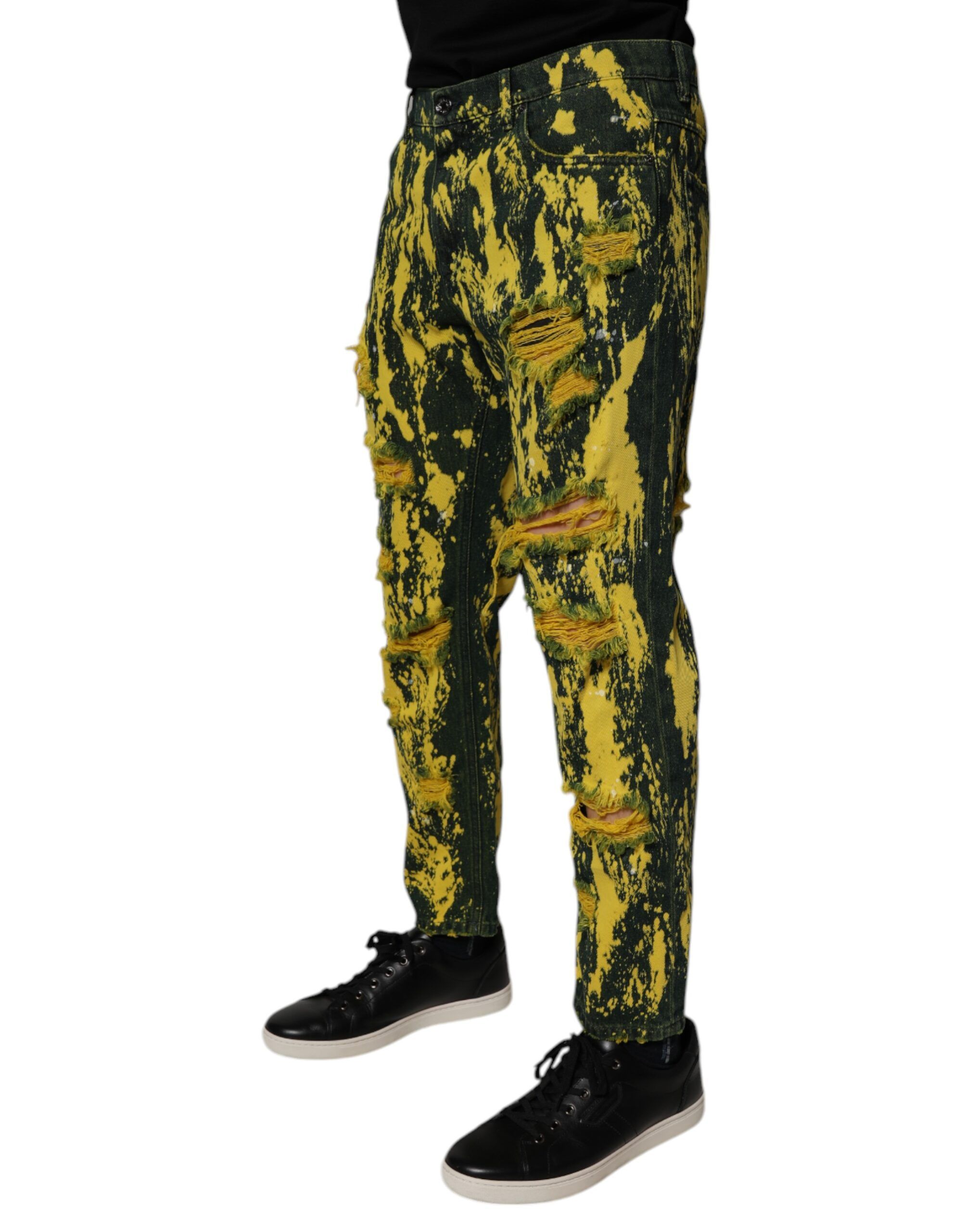 Black Tie Dye Tattered Skinny Men Denim Men's Jeans - Dolce & Gabbana - Modalova