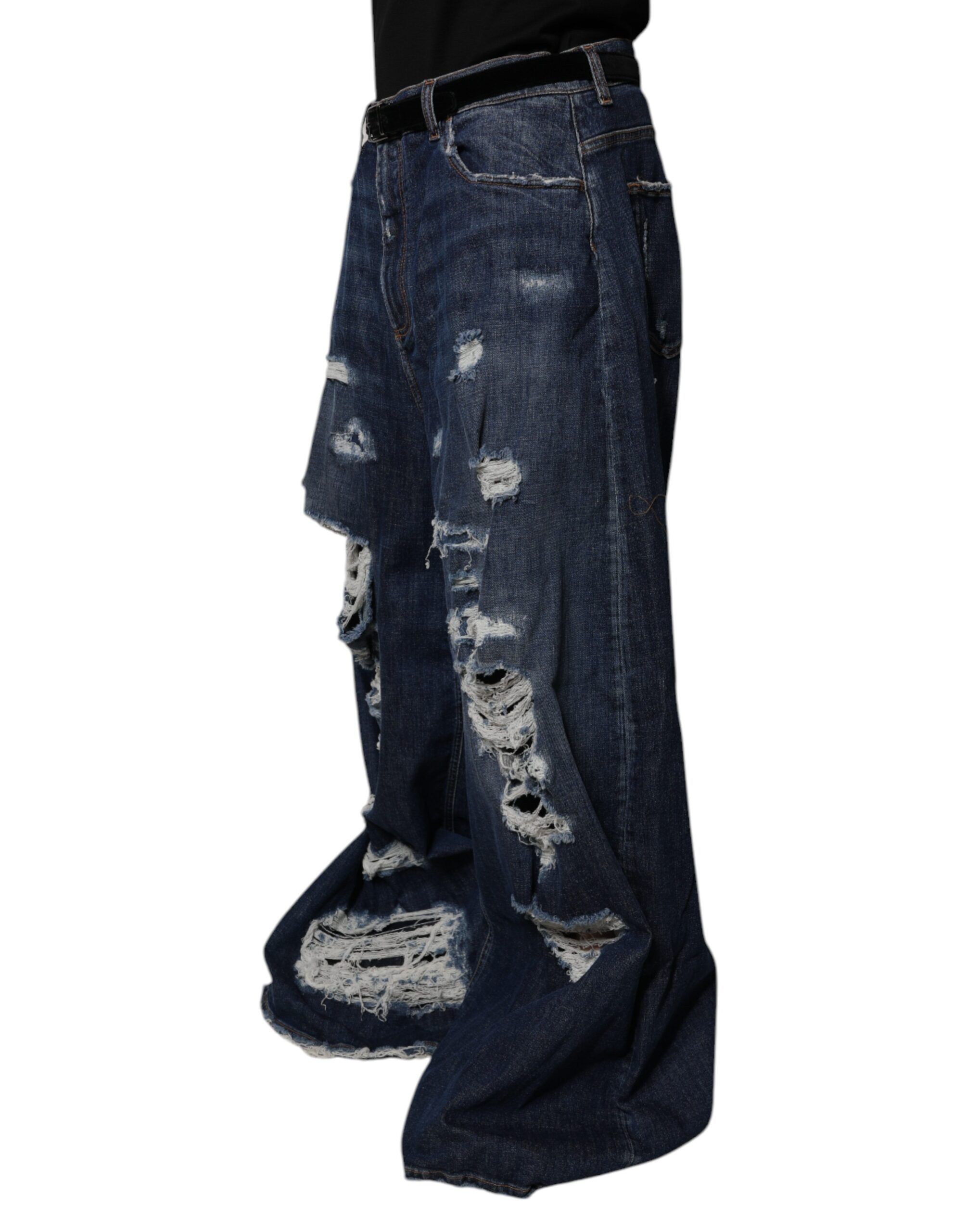 Dark Tattered Wide Leg Men Denim Men's Jeans - Dolce & Gabbana - Modalova
