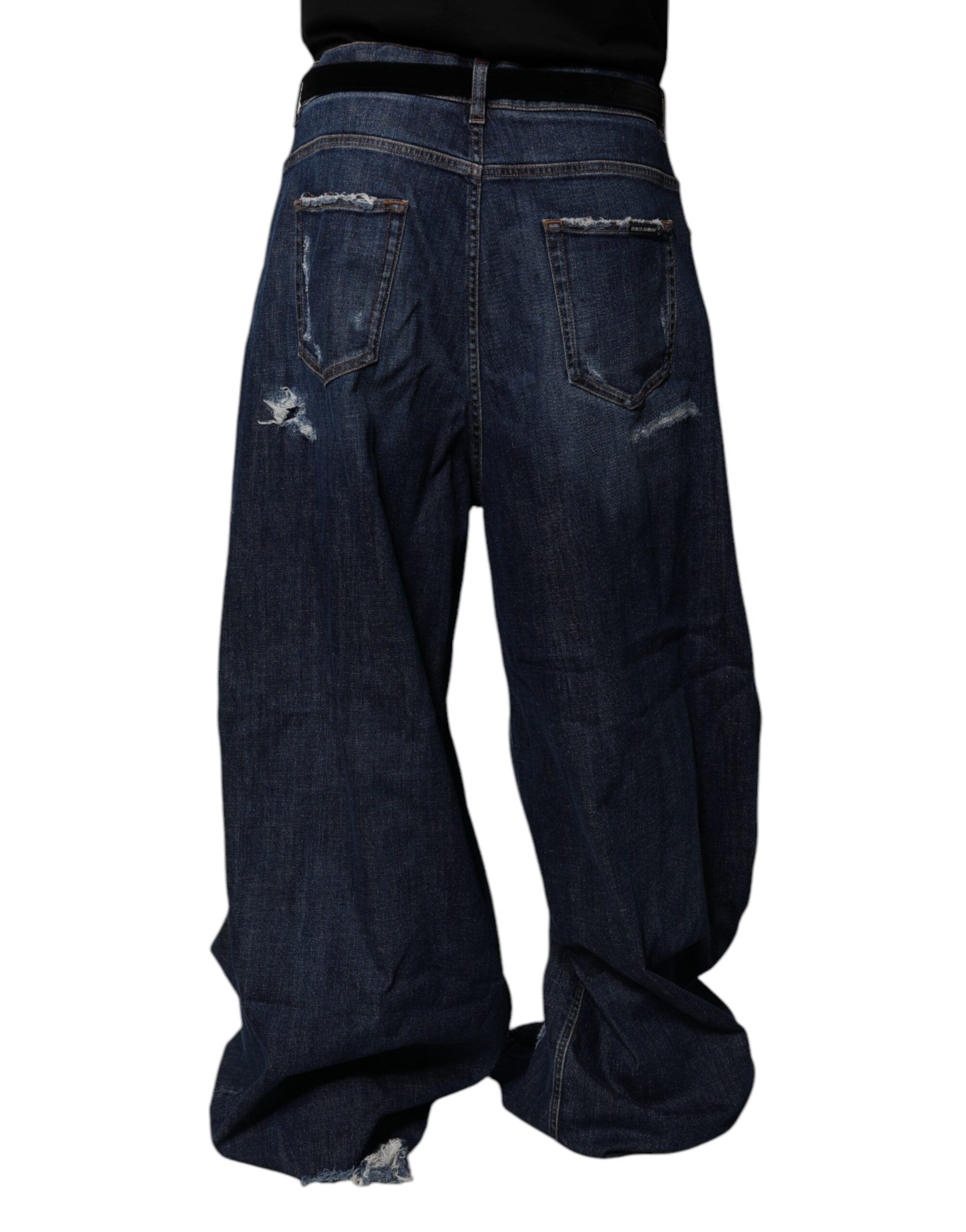 Dark Tattered Wide Leg Men Denim Men's Jeans - Dolce & Gabbana - Modalova