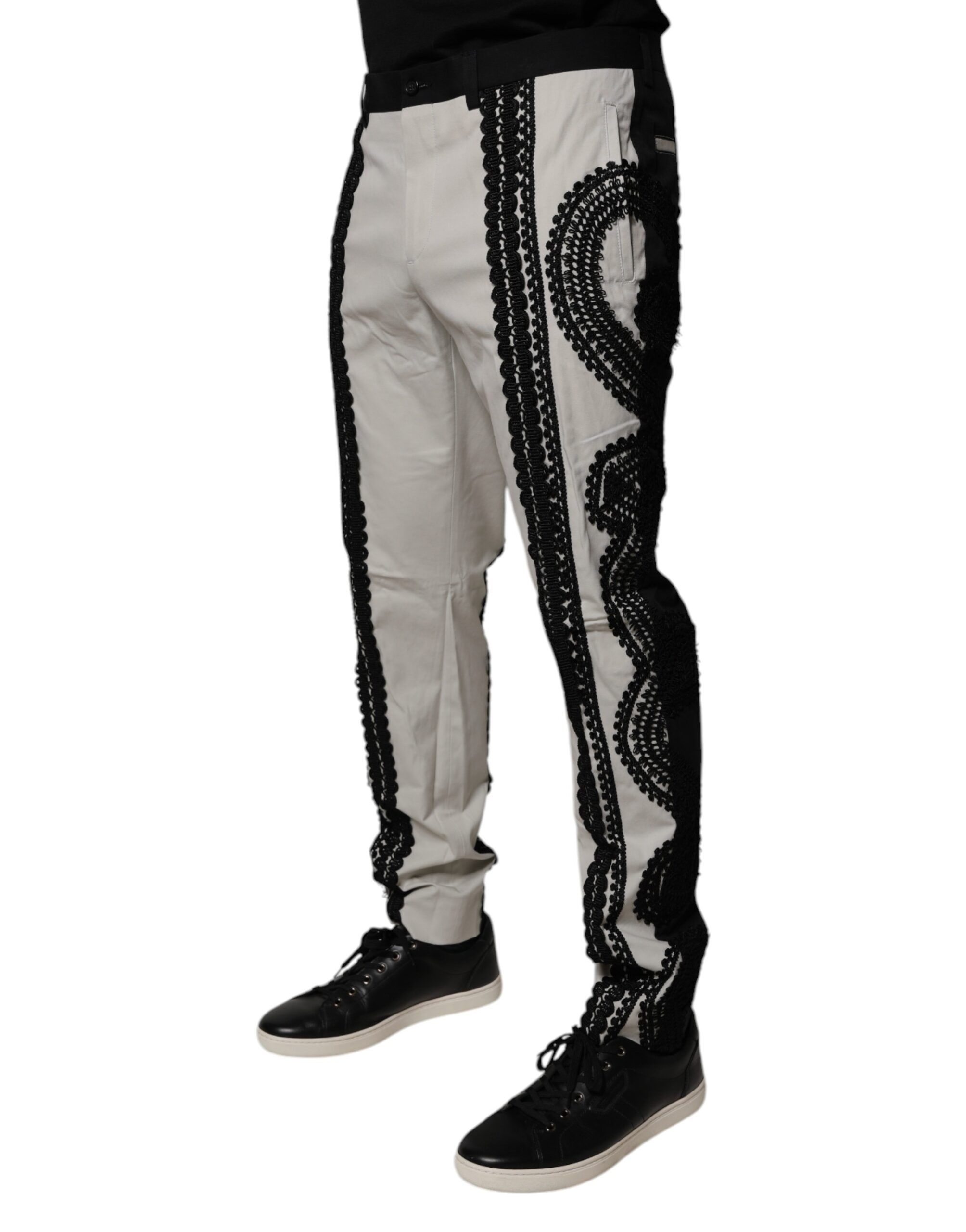 Lace Trim Mid Waist Dress Formal Men's Pants - Dolce & Gabbana - Modalova
