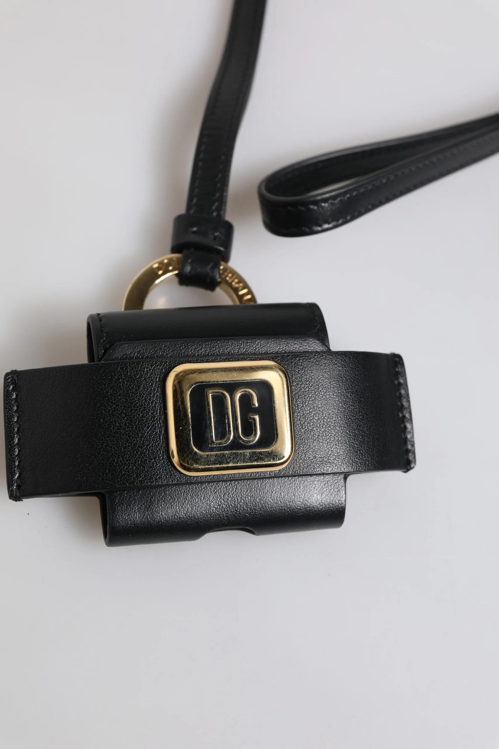 Leather Strap Gold Metal Logo Plaque Airpods Men's Case - Dolce & Gabbana - Modalova