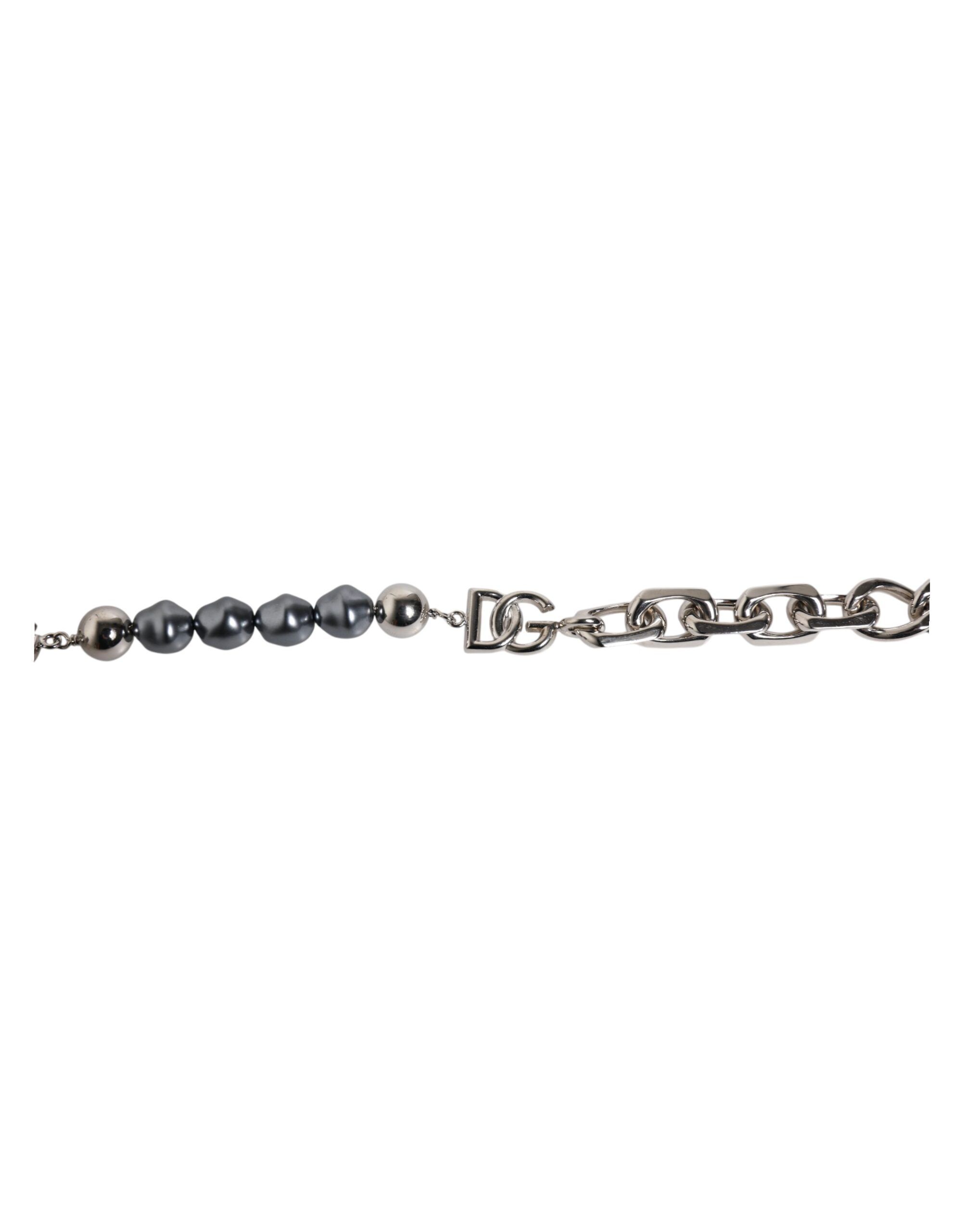 Tone Chain Lobster Clasp Logo Gray Pearls Men's Bracelet - Dolce & Gabbana - Modalova
