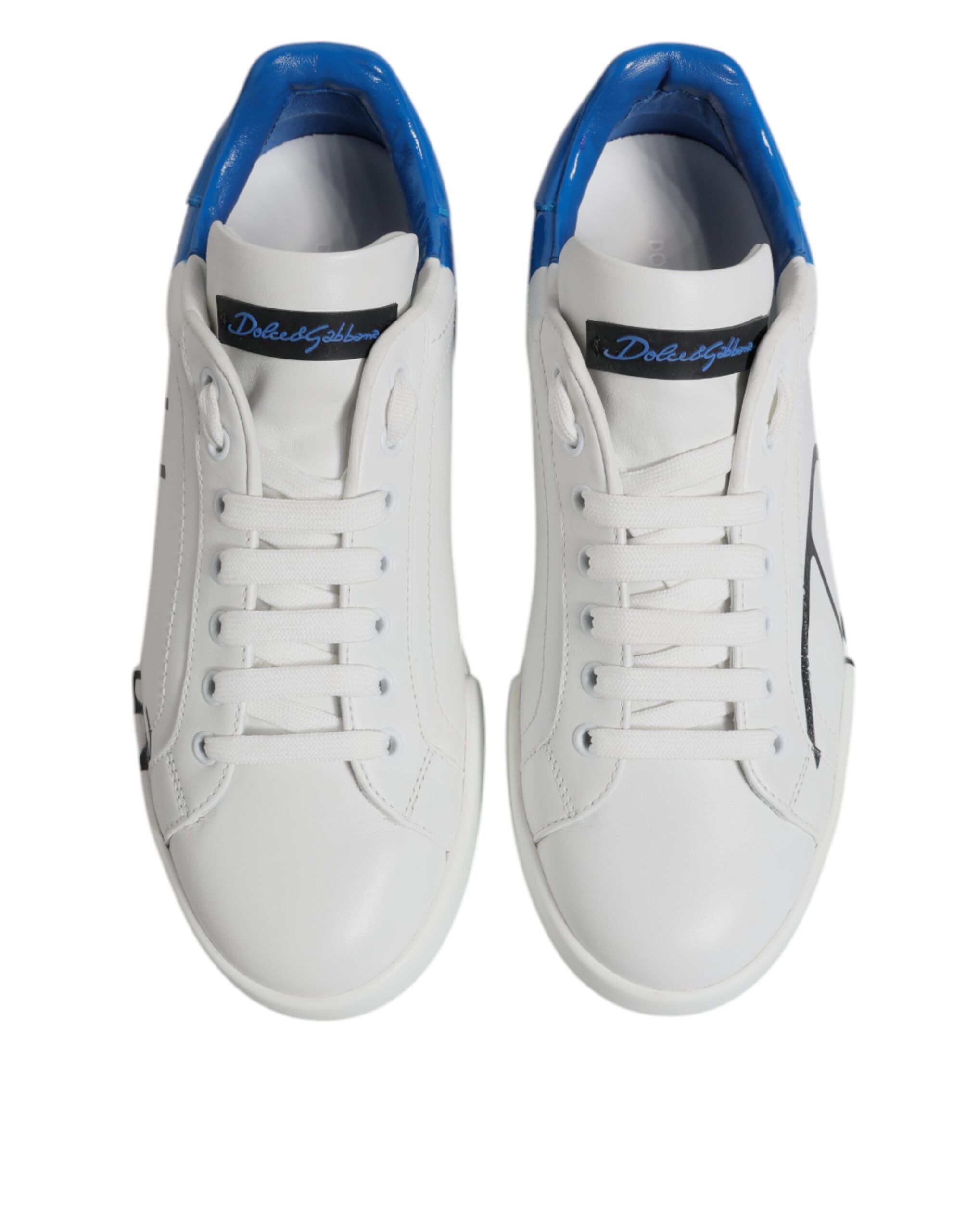 White Blue Leather Logo Low Top Sneakers Men's Shoes (Pre-Owned) - Dolce & Gabbana - Modalova