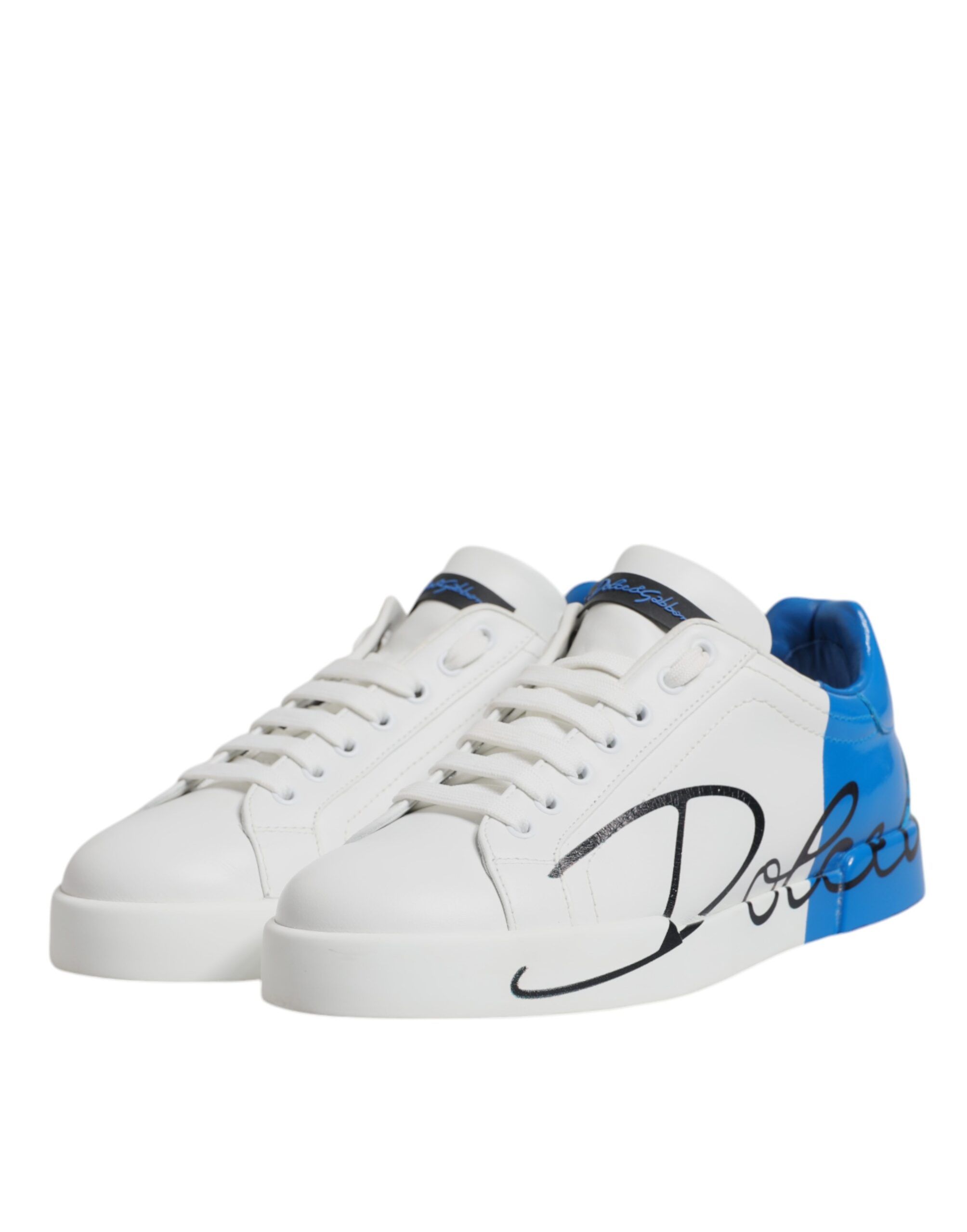 White Blue Leather Logo Low Top Sneakers Men's Shoes (Pre-Owned) - Dolce & Gabbana - Modalova